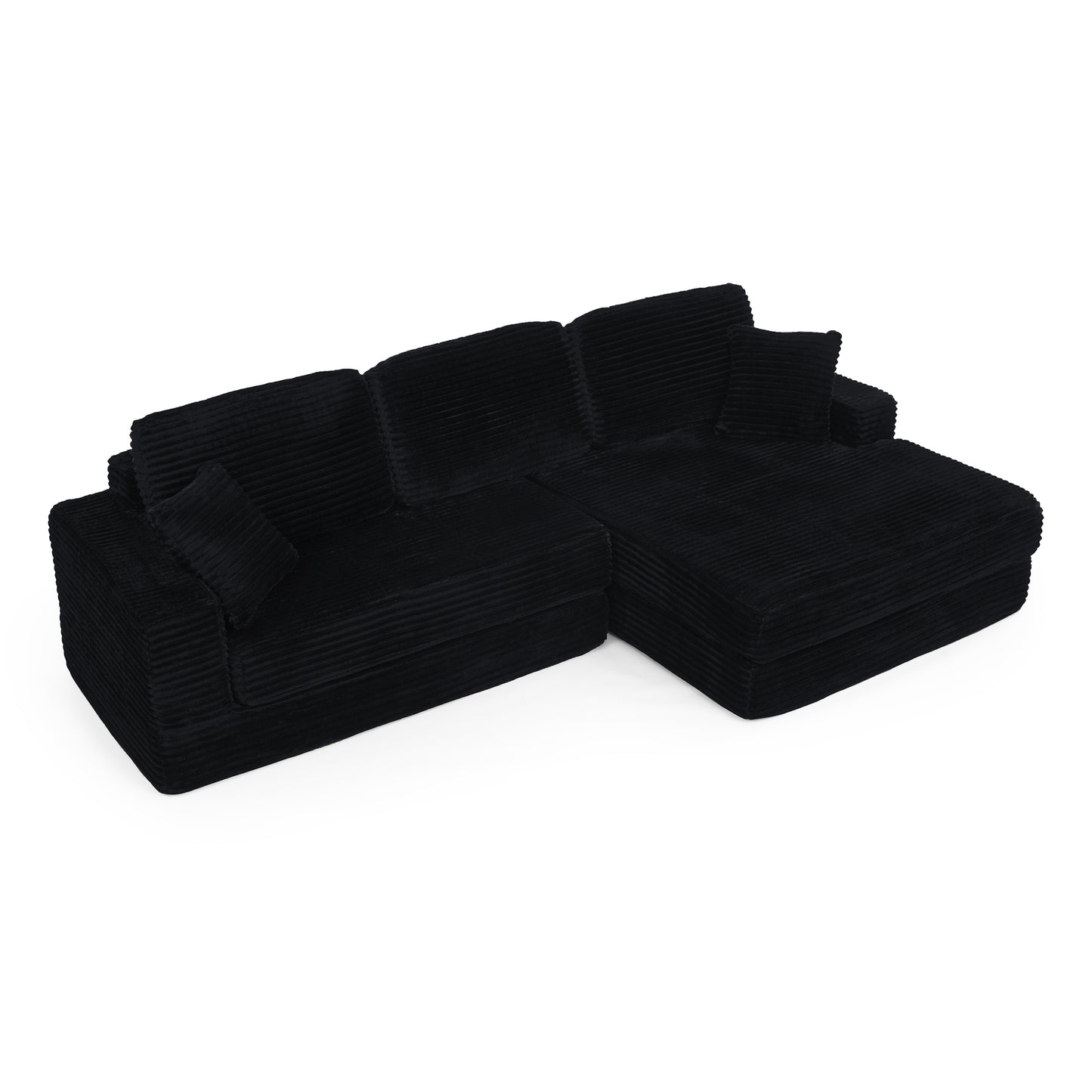 Modern Minimalist Style L Shape Modular Sectional Sofa with Corduroy Finish in Black W487S00297