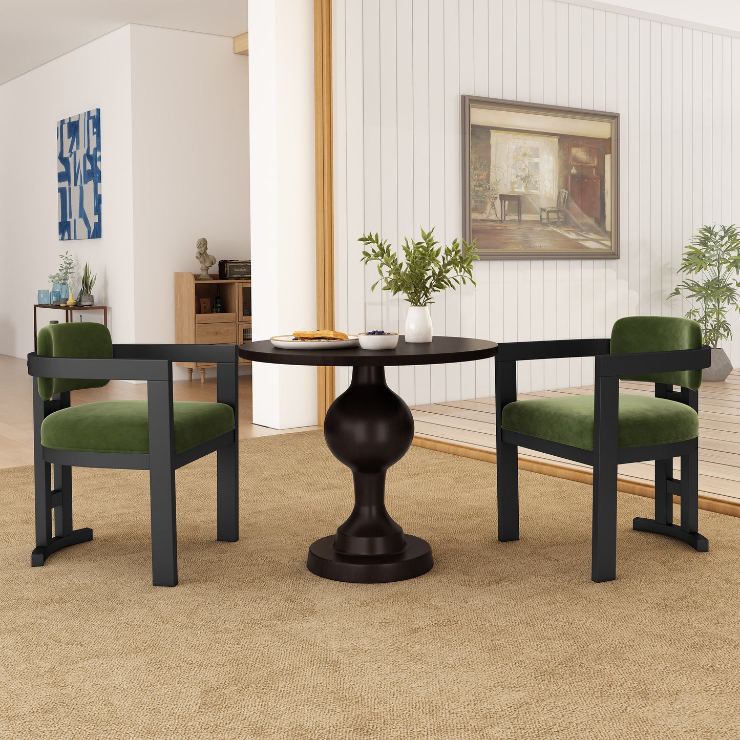 Indoor Upholstered Wood Dining Chair(Set of 2),Green+Black N768P221635E