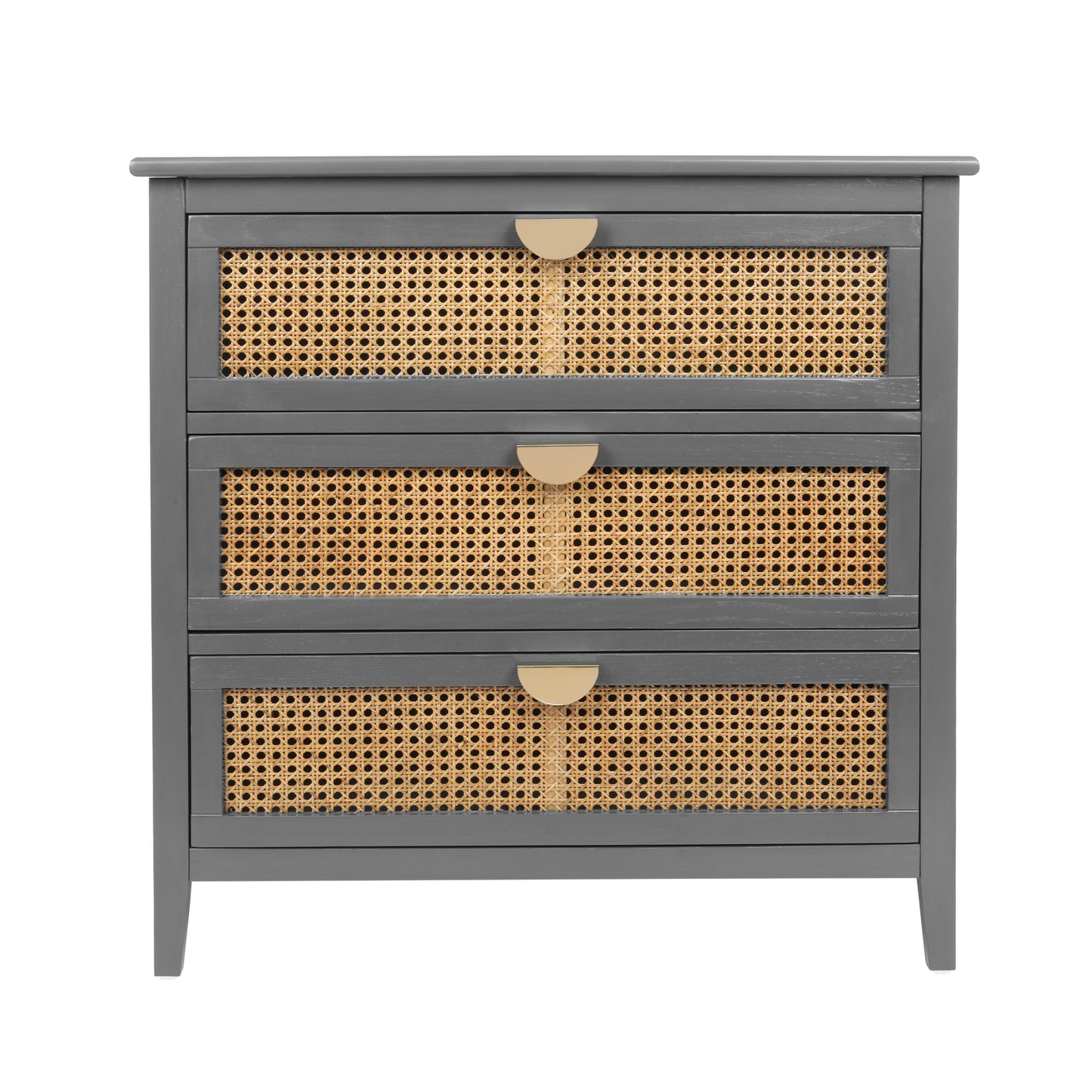 3-Drawer Cabinet - Natural Rattan - American Furniture - Suitable for Bedroom, Living Room, or Study - Gray MDF W68858065