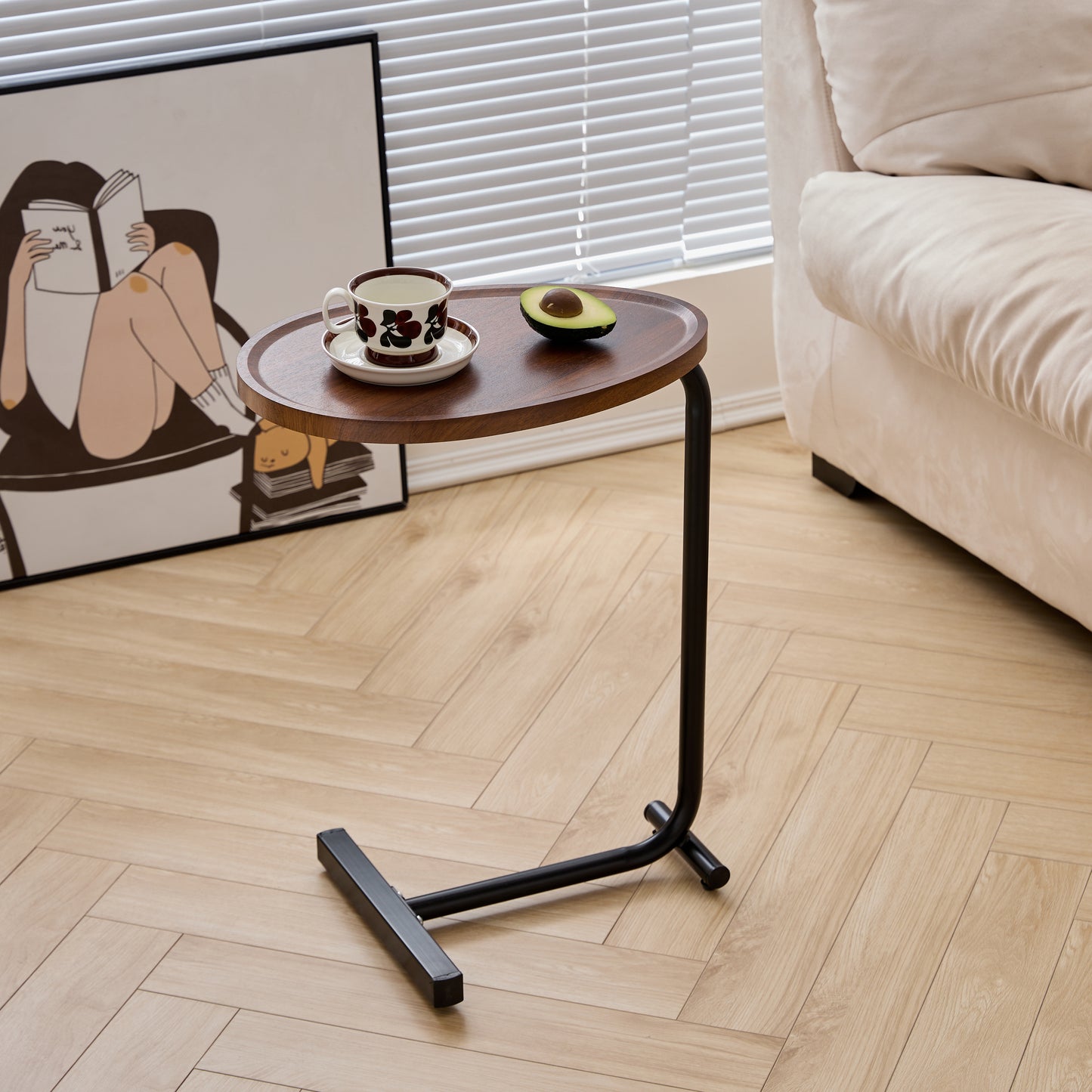 Brown C-shaped Side Table, Small Sofa Table for Living room W171894533