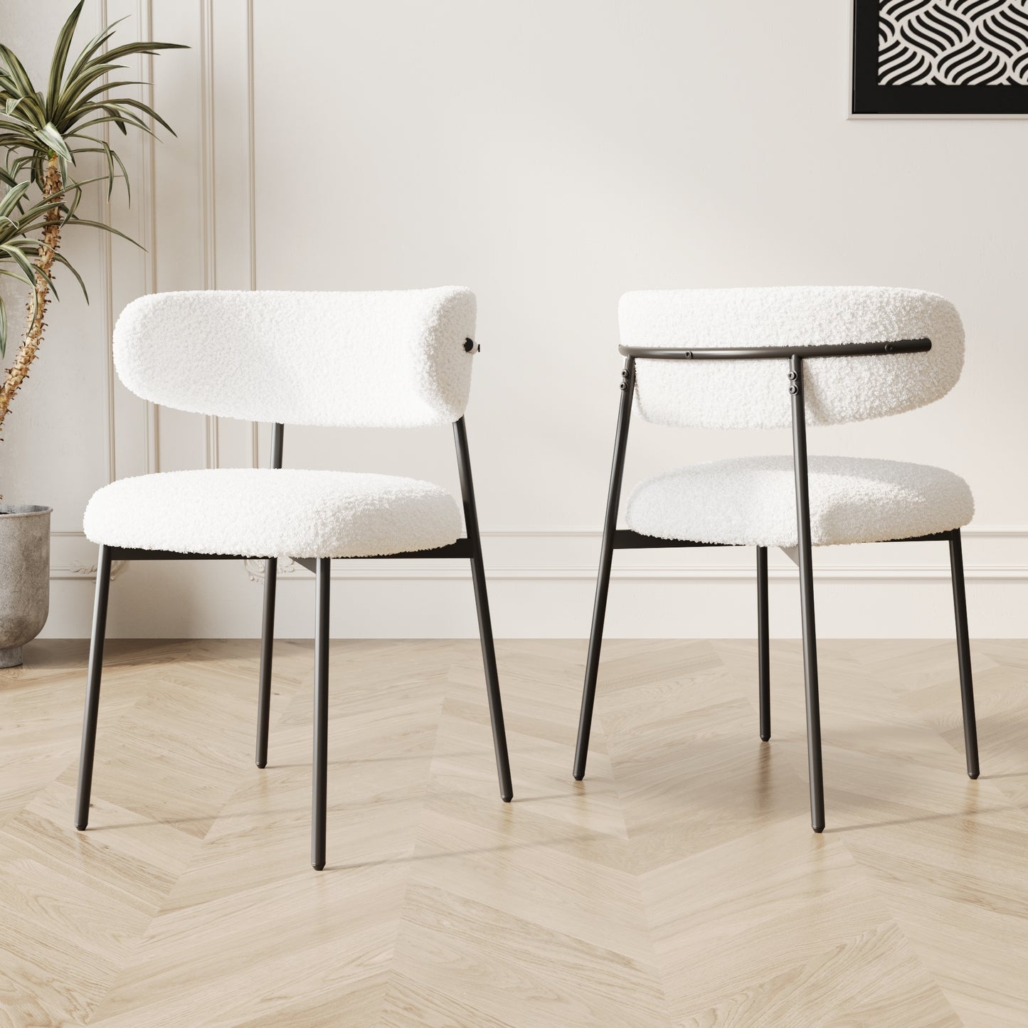 dining chairs set of 2 white , medieval modern dining chairs, teddy velvet chairs with metal legs, kitchen, easy to assemble suitable for home and office use W1727P229055
