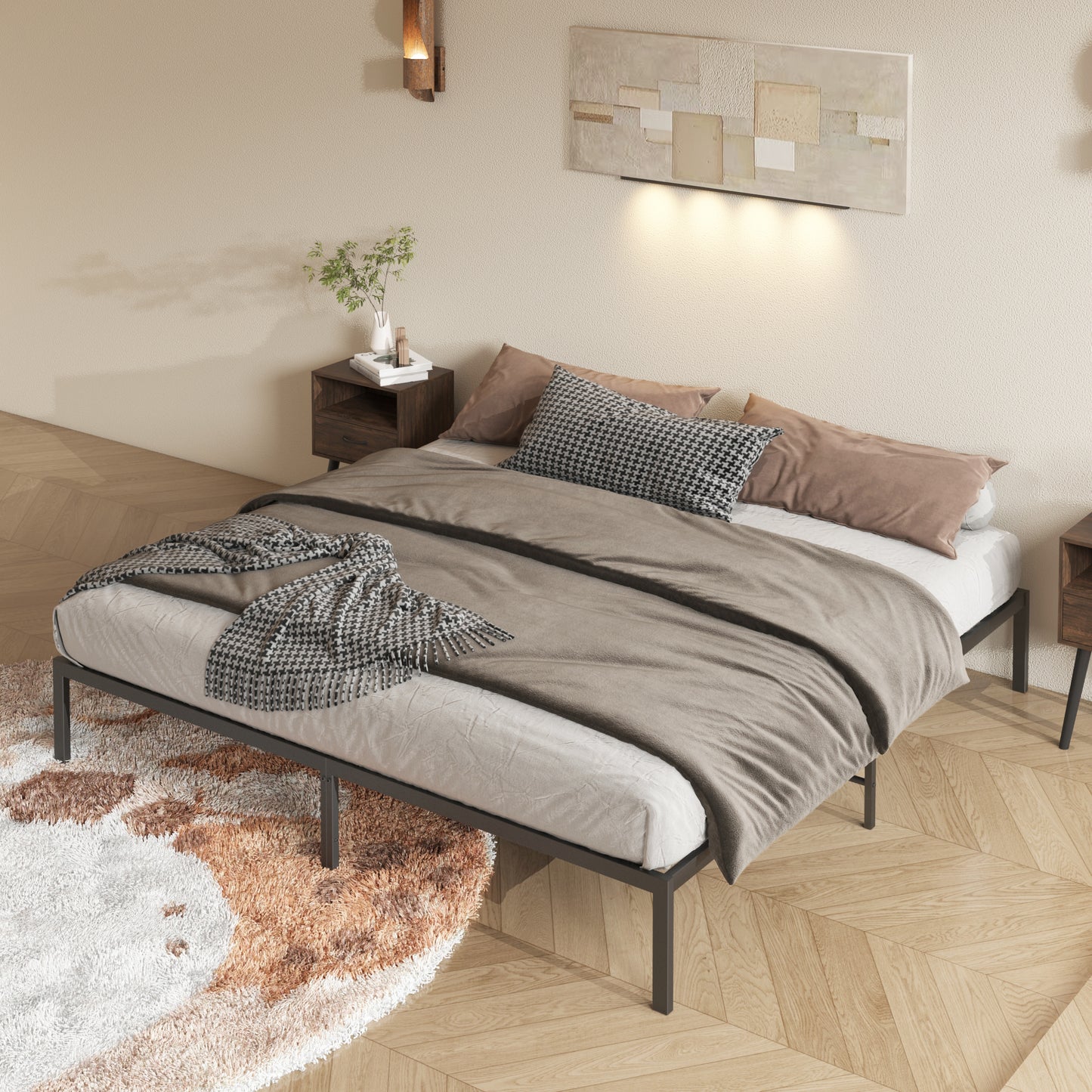 Metal Platform Bed frame ,Sturdy Metal Frame, No Box Spring Needed(King) W578107703