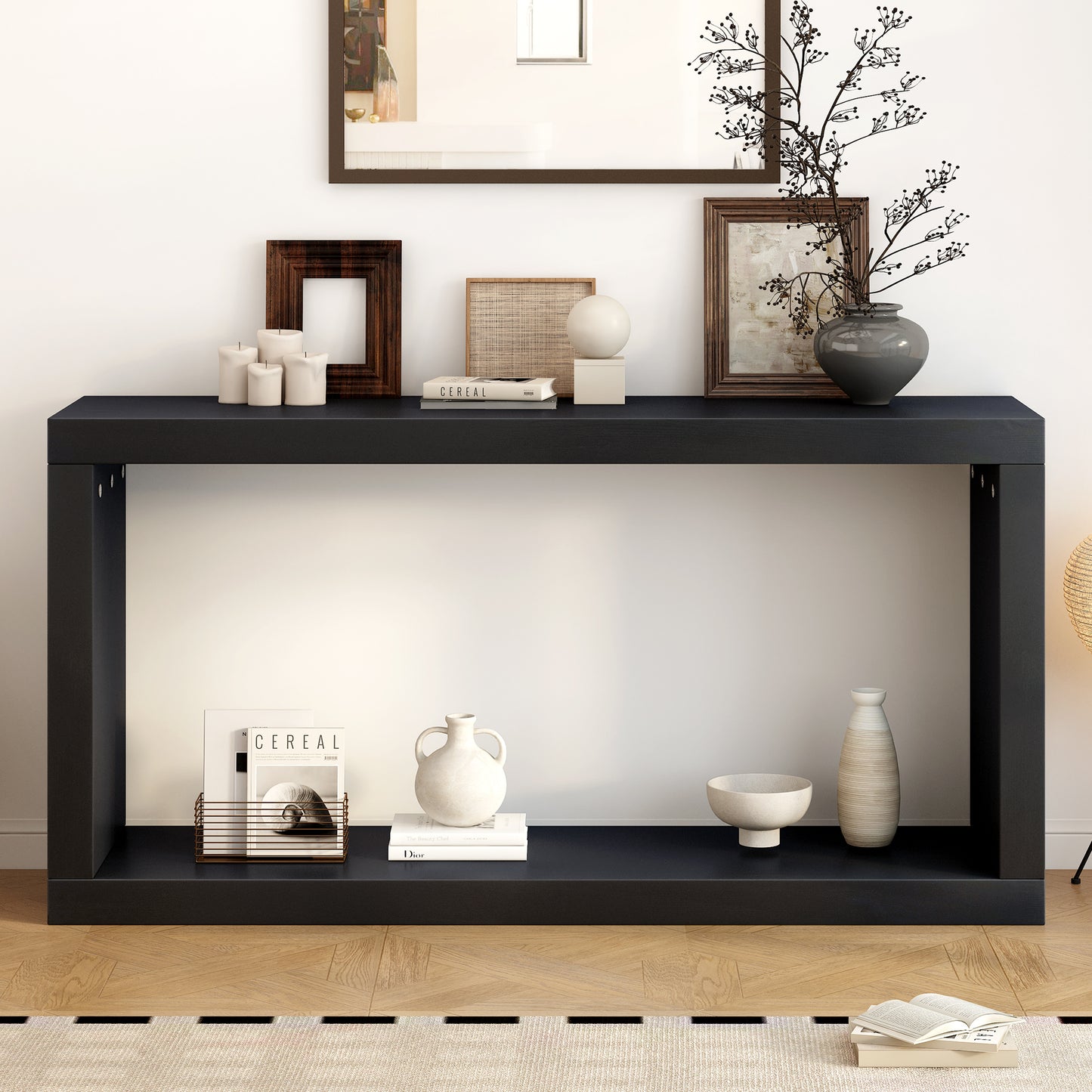 U_STYLE Modern Minimalist Entrance Table, Square Shaped Fashion Design, Easy to Assemble, Suitable for Entrance, Corridor, Living Room, Foyer N711P245613B
