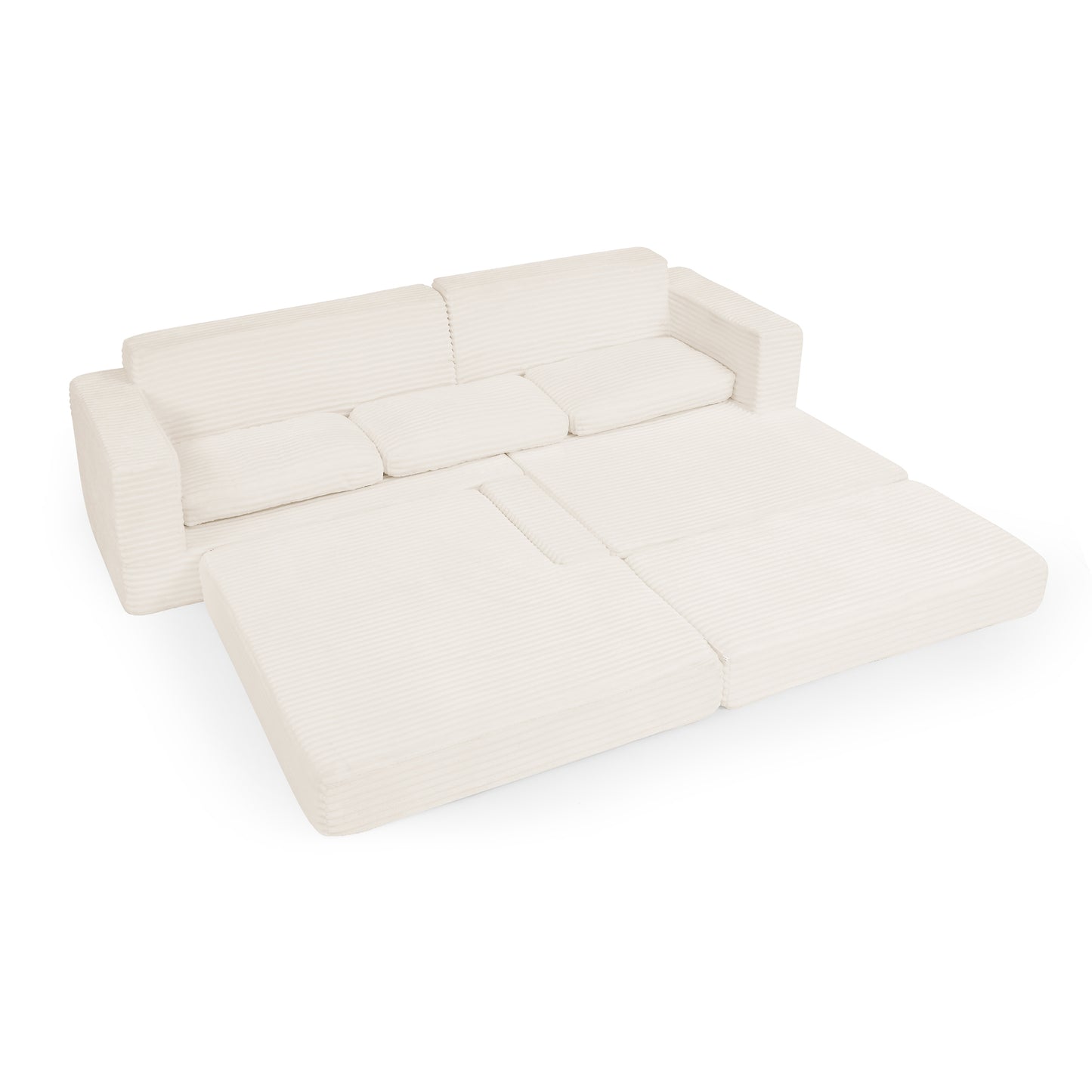 Modern Minimalist Corduroy L-Shaped Modular Sectional Sofa Bed, Beige, Foam Interior W487S00301