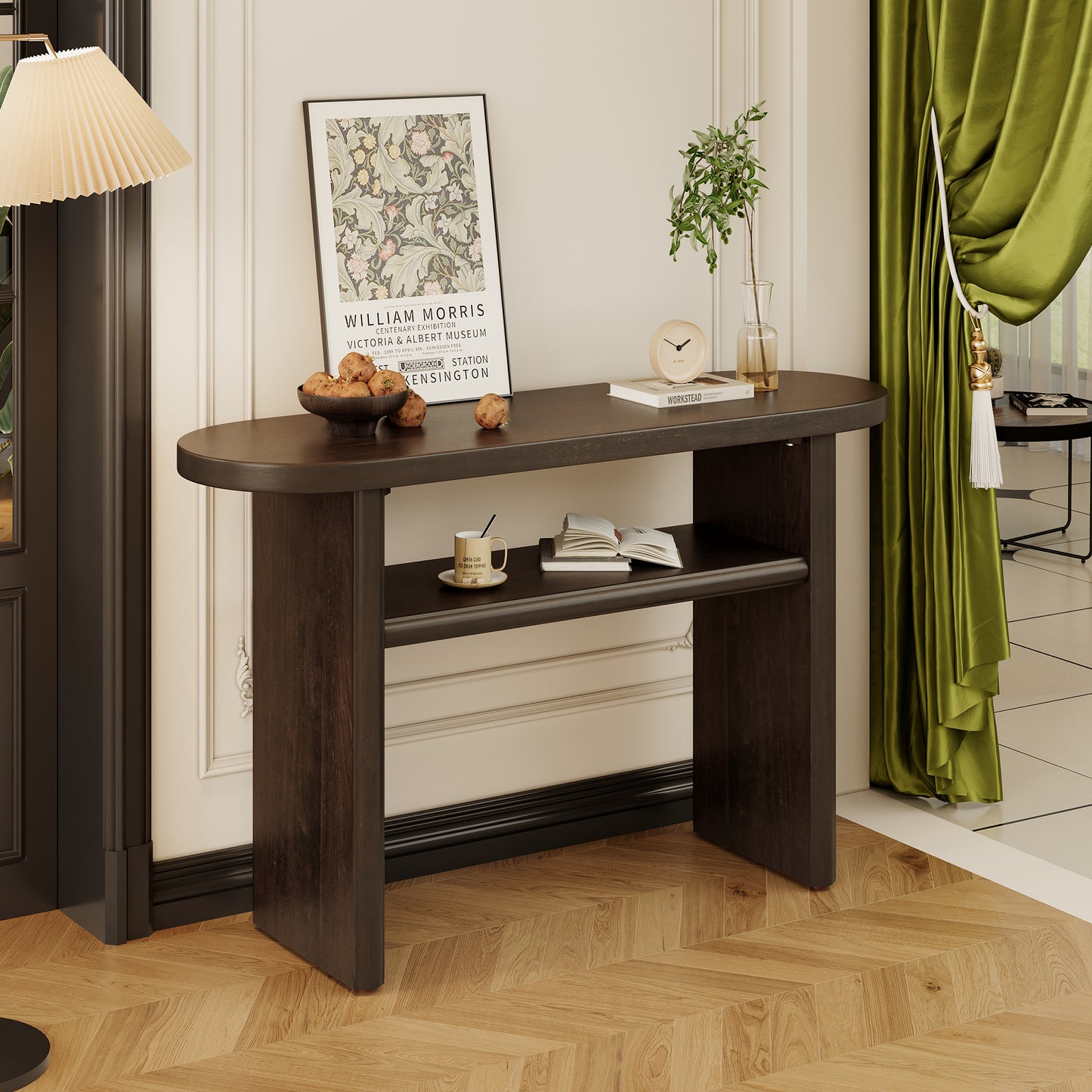 TREXM Elegant Minimalist Console Table with Rounded Edges and Sturdy Shelf Design for Entryway, Living Room(Espresso) N715P195554P