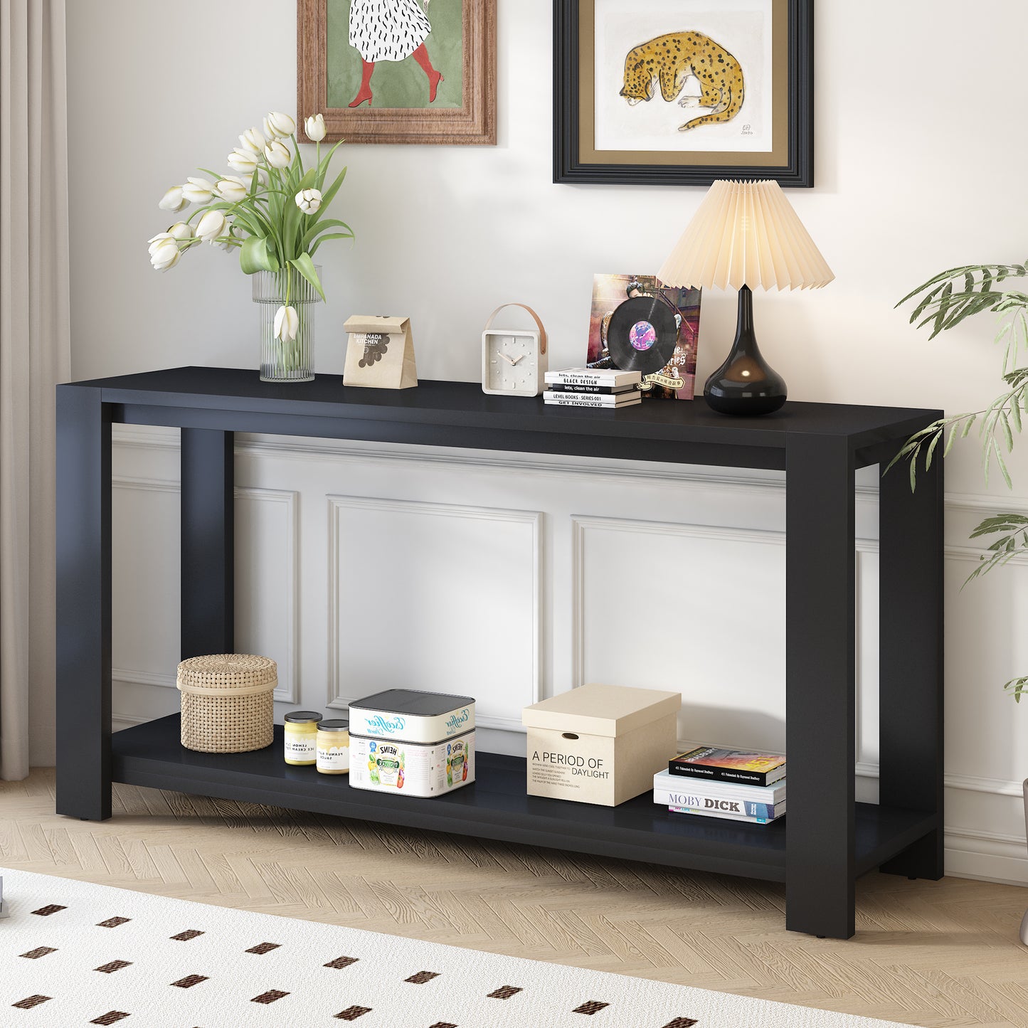 U_STYLE Distinctive Features of a Minimalist Console Table with Bottom Shelf and Four Legs, Suitable for Entryway, Hallway, Living Room, Foyer, Corridor N711P173084B