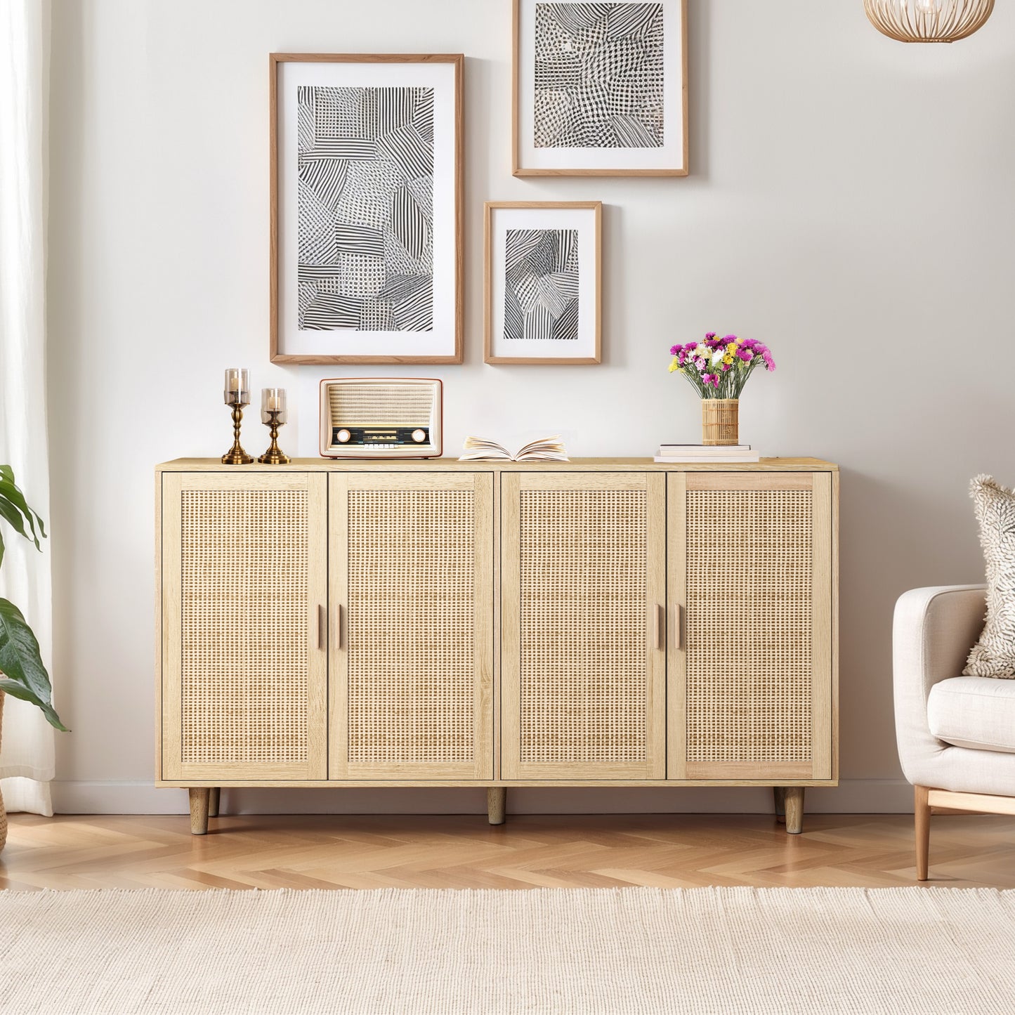 62.20'Elegant and Functional 4-Door Rattan Decorative Storage Cabinet,for Bedroom,Living Room,Office,Easy Assembly W757133282