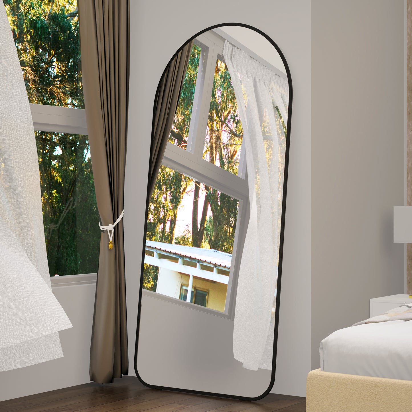 Arch Full Length Mirror 71'×32' Big Full Body Mirror for Bedroom Oversized Floor Mirror Large Standing Mirror Living Room Dressing Mirror Leaning Against Wall, Metal Frame, Black W708P297677