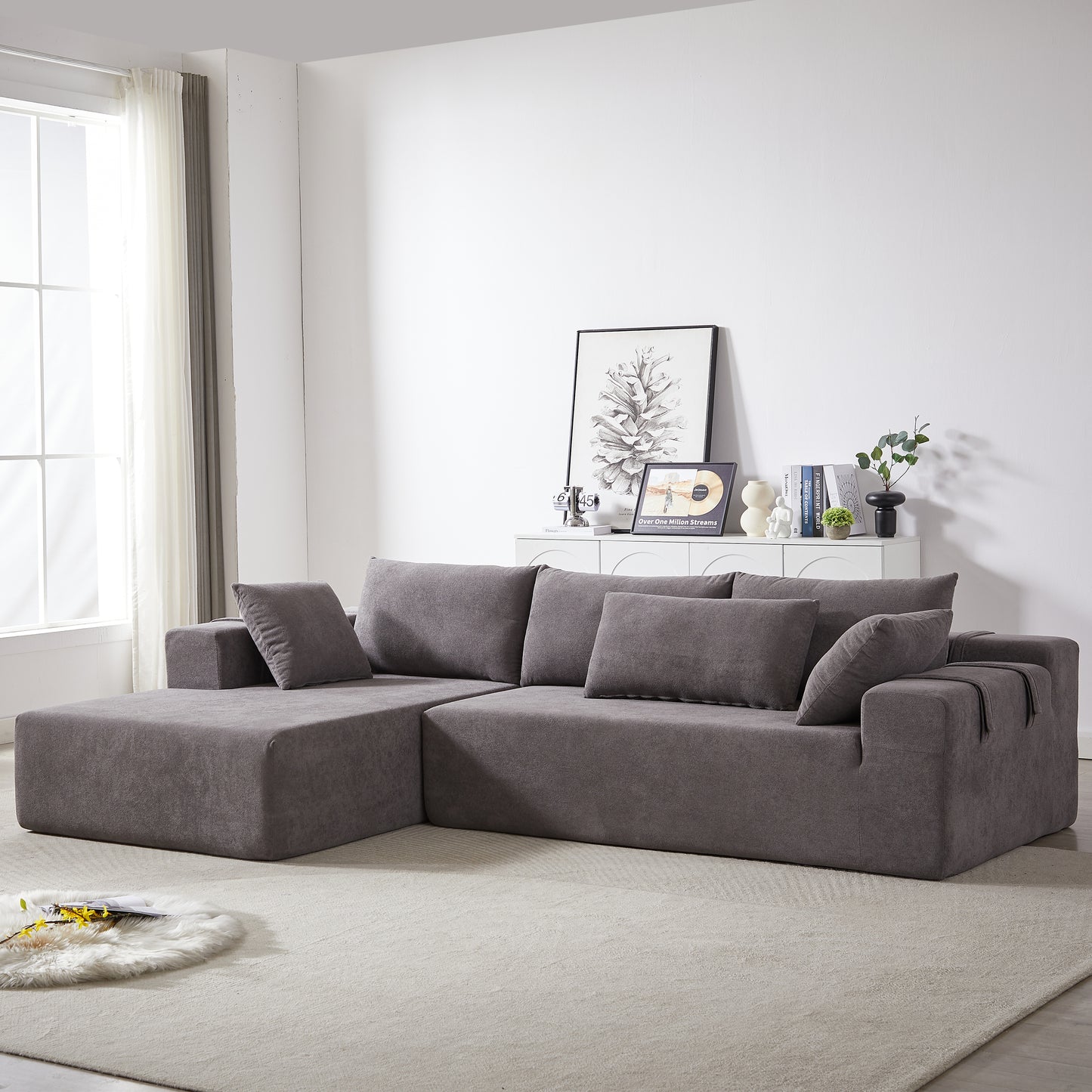 Modern Chenille Upholstered Sectional Sofa Couch Set,Modular 108' L Shaped Sectional Living Room Sofa Set With 6 Pillows,Free Combination Sofa Couch for Living Room,Bedroom(Left Chaise)W834S00400