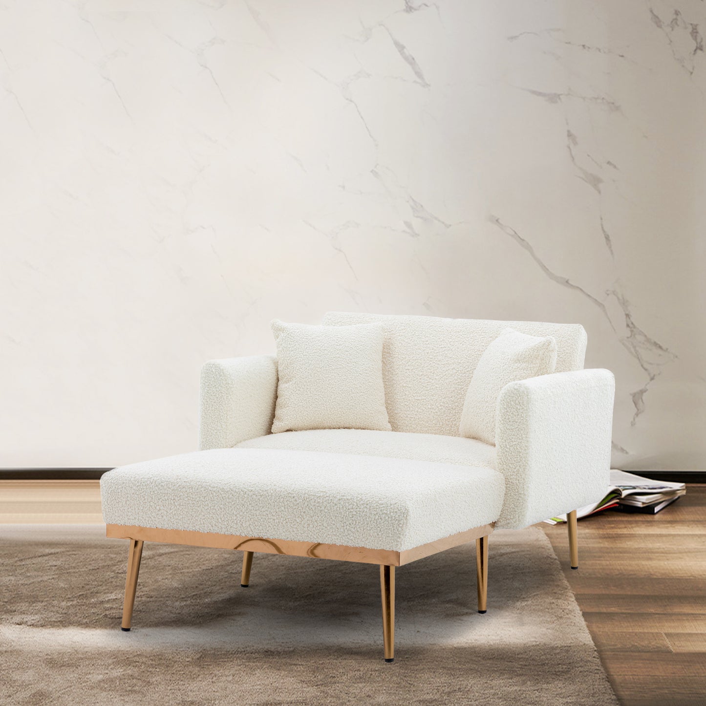COOLMORE fashionable and classic style chaise lounge chair / accent chair for Living Room, bedroom (Teddy White) W395S00045