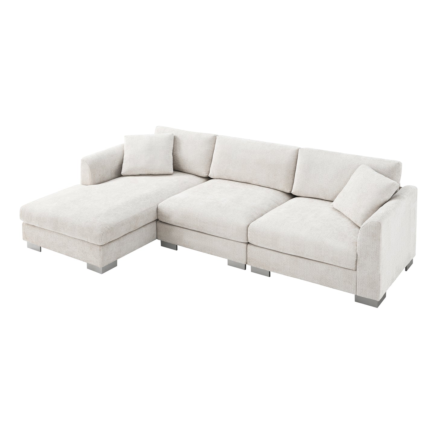 Modern Cloud Sectional Sofa L-shaped Luxury Couch Set with Chaise and Free Pillows Chenille Fabric N723S6037A