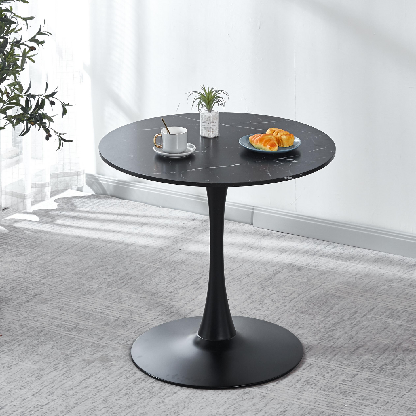 Tulip Special Dining Table,BLACK marble color top,MDF Dining Table , Kitchen Table,exective desk W23457400