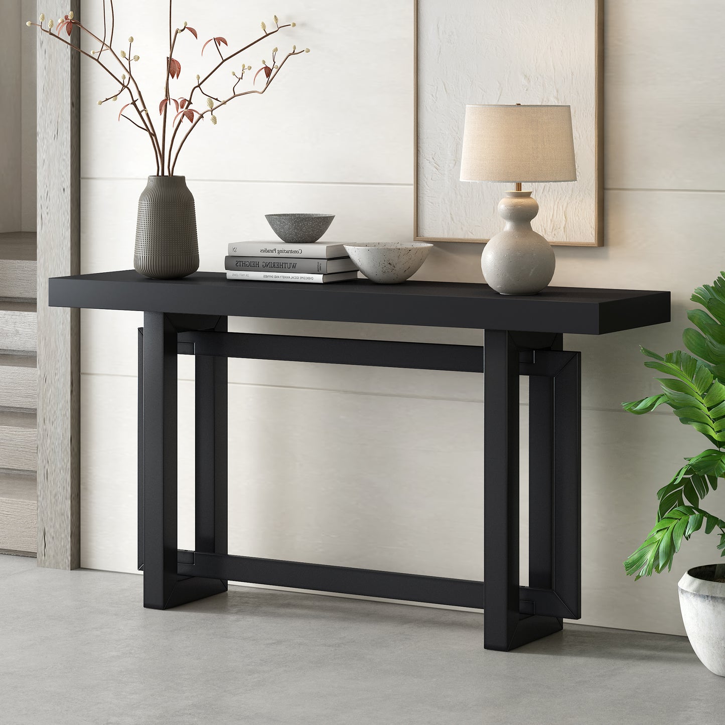 U_STYLE Contemporary Console Table with Wood Top, Extra Long Entryway Table for Entryway, Hallway, Living Room, Foyer, Corridor N711P230809B