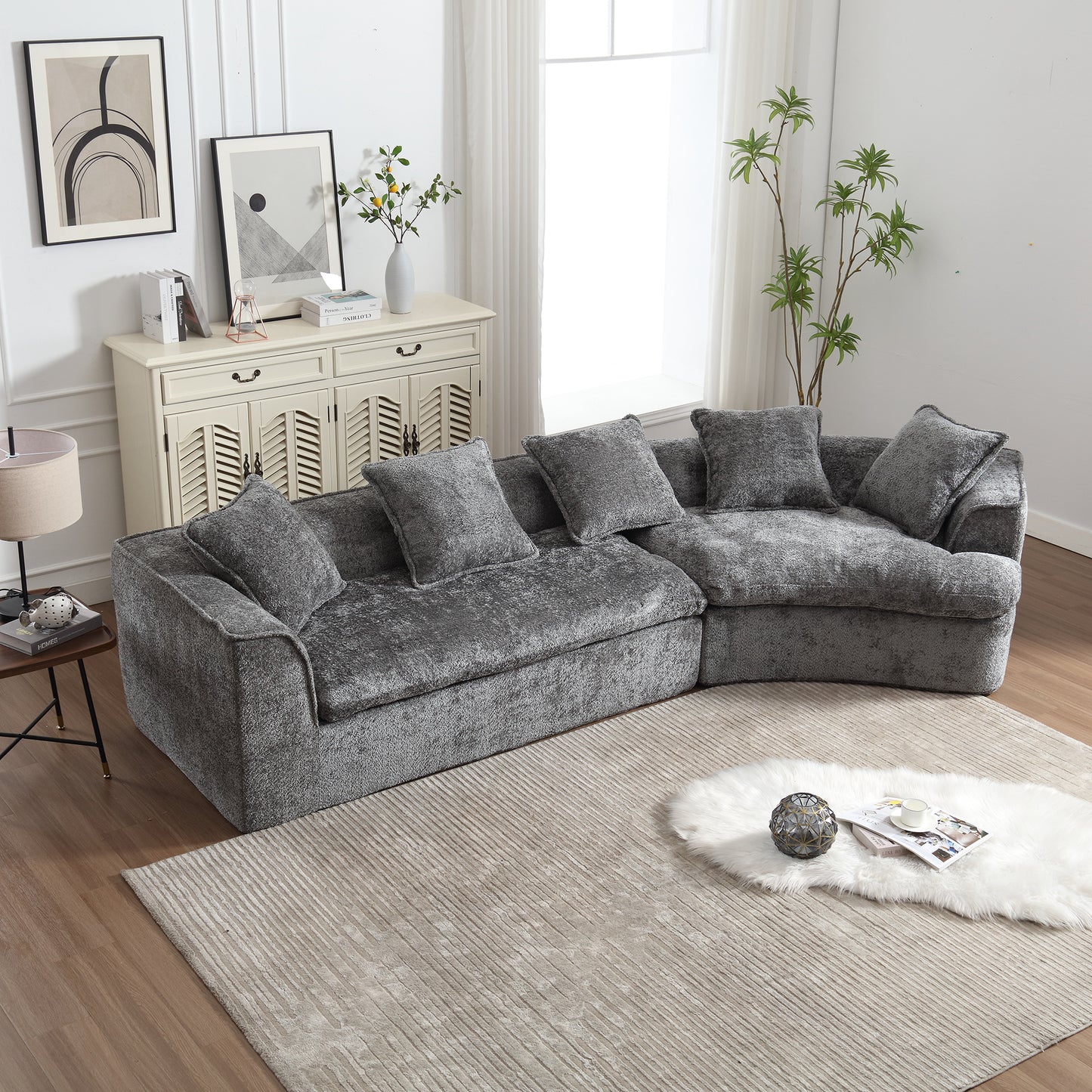 COOLMORE Boucle Sofa 3 Seater for Living Room Oversized Comfy Sofa unique double seat and corner construction for Apartment, Office Right Hand Facing (Gray) W395S00111
