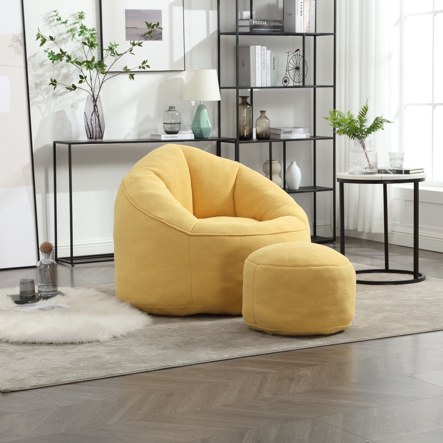 Bedding Bean Bag Sofa Chair High Pressure Foam Bean Bag Chair Adult Material with Padded Foam Padding Compressed Bean Bag With Footrest W1996P183284
