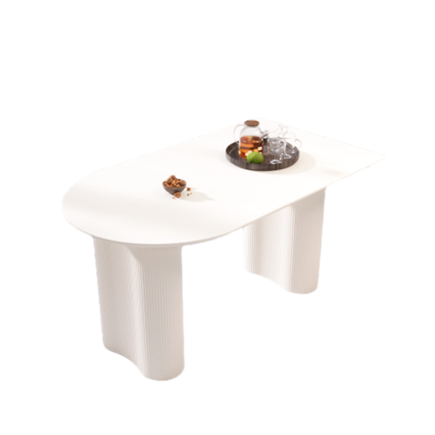Modern Cream Style Dining Table with Round Wave Legs, MDF, 63-Inch, 4-8 Person W2189S00428