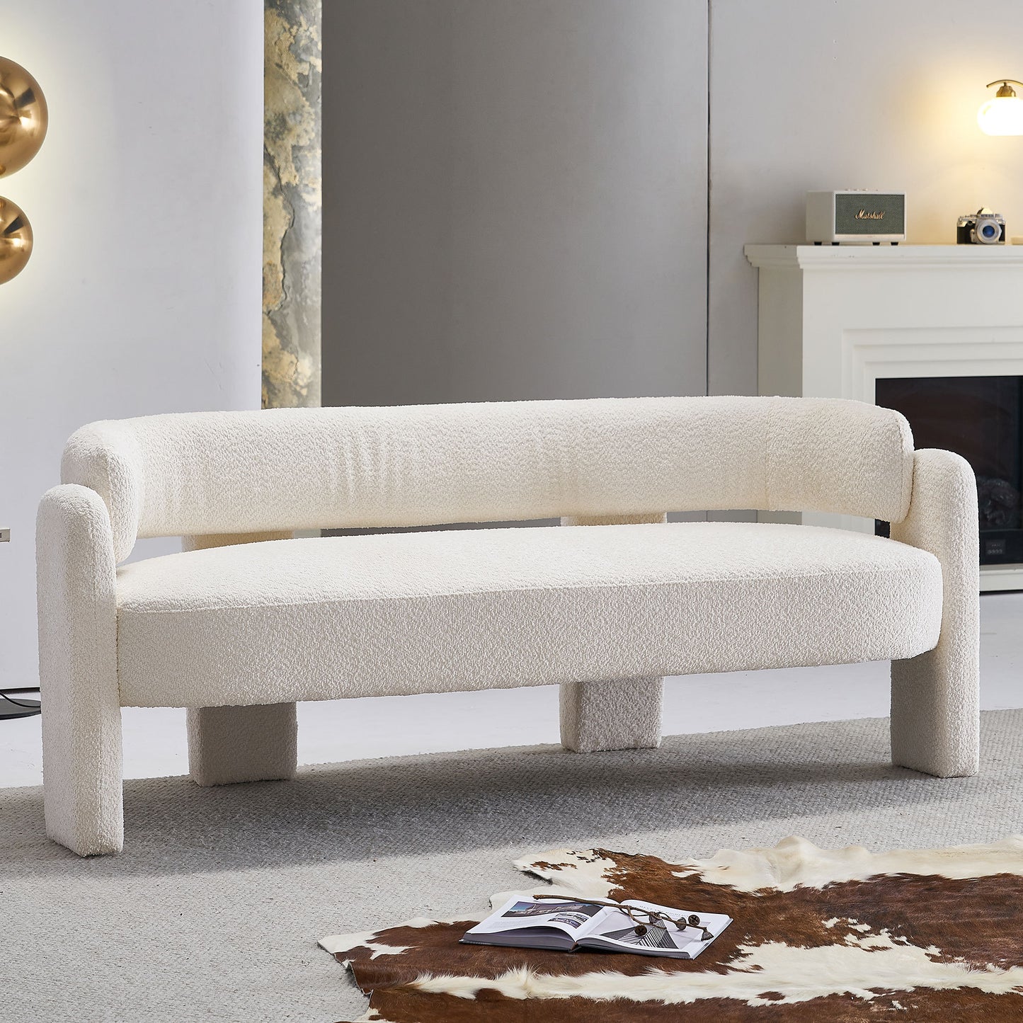 75.59' Wide Boucle Upholstery Modern Sofa for Living Room Beige W579125477