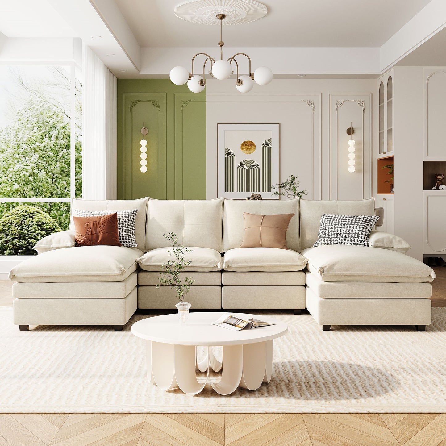 U_STYLE U-Shaped Chenille Sectional Sofa with Adjustable Armrest Pillows - Perfect for Living Rooms, Offices, and Spacious Spaces WY000430AAA