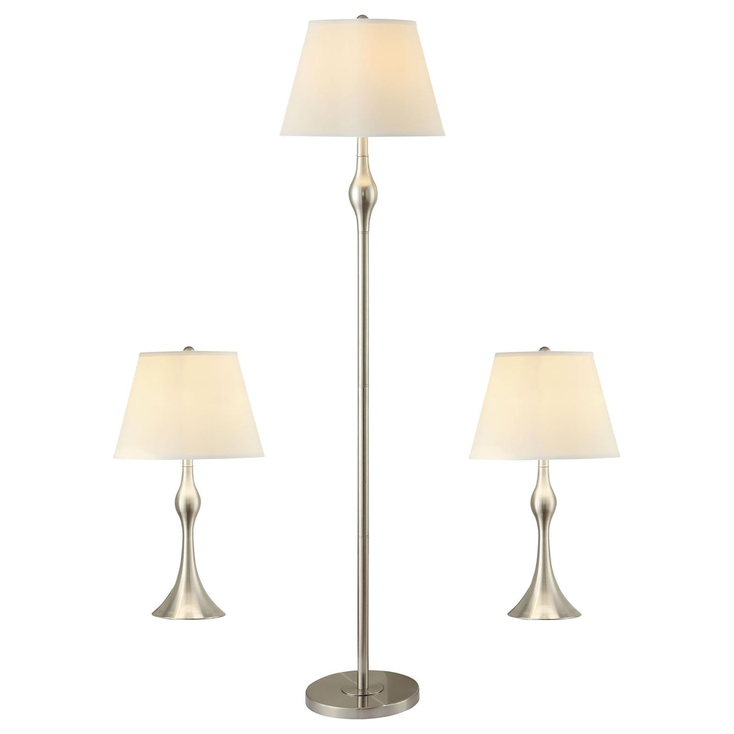 Beige and Brushed Nickel 3-Piece Lamp Set B062P153749