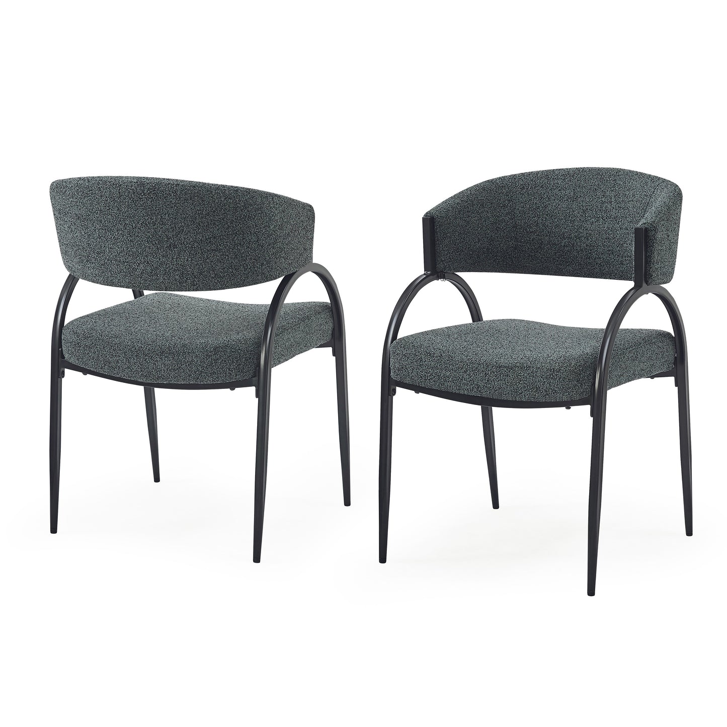 Modern Upholstered Dining Chairs with Metal Legs in Dark Green Black Fabric, Set of 2 N768P184752G
