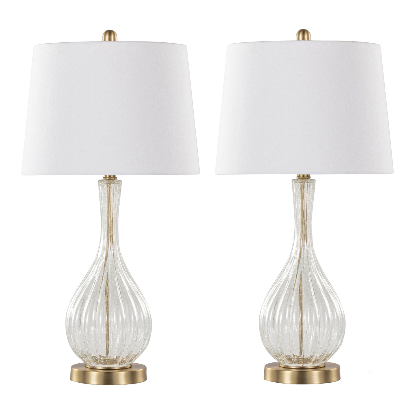 Jenny 27' Contemporary Glass Table Lamp in Clear Crackle Glass, Gold Metal and White Linen Shade from Grandview Gallery by LumiSource - Set of 2 B202P224037