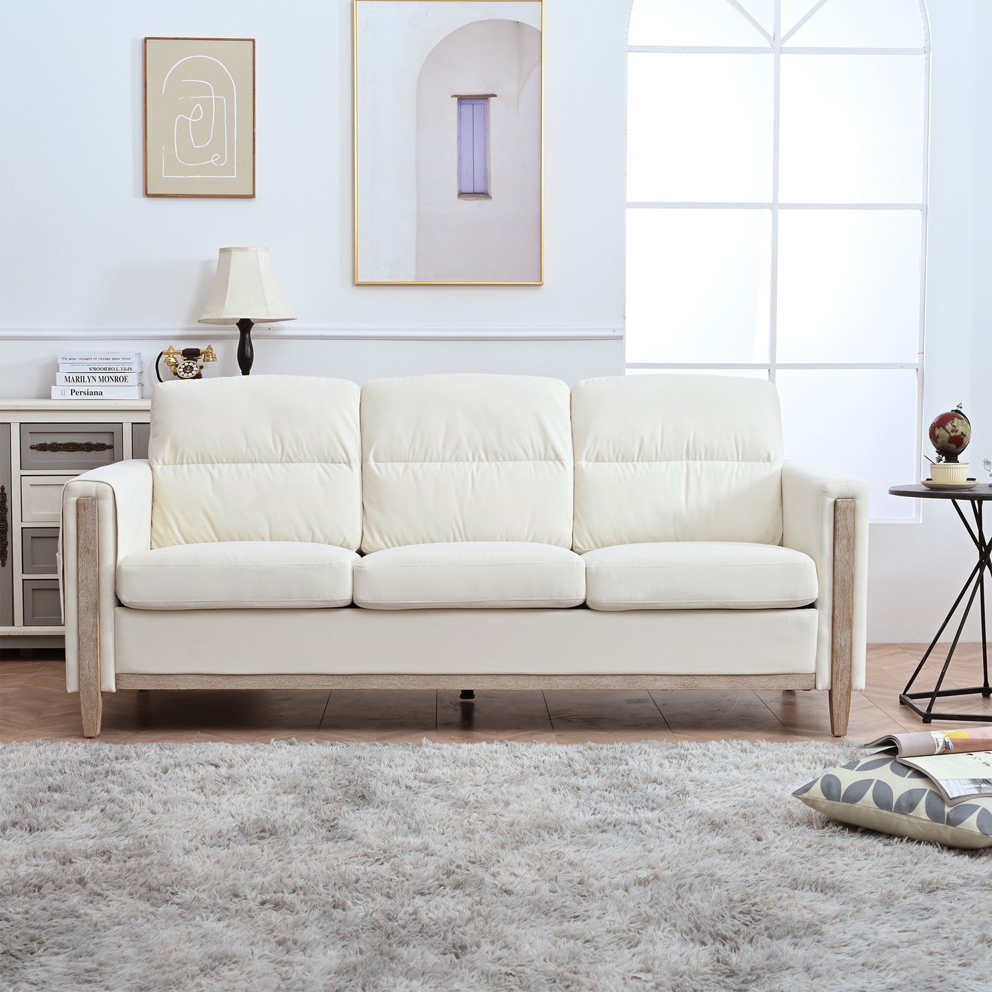 Comfortable Solid Wood Three-Seater Sofa - Soft Cushions, Durable and Long-lasting,79.5' Sofa Couch for Living Room W680106024