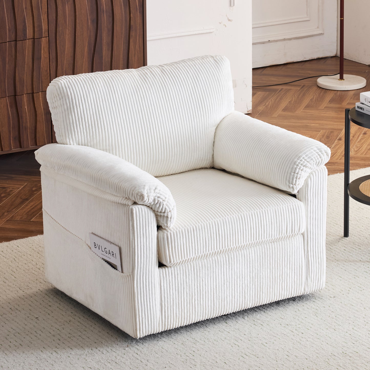33 Inch Oversized Swivel Corduroy Lounge Chair - Plush Cushioned Armchair for Living Room, Bedroom, Office, or Kids Room - Comfortable Rotatable Single Sofa Chair Ideal for Small Spaces and Apartments W1829P265014
