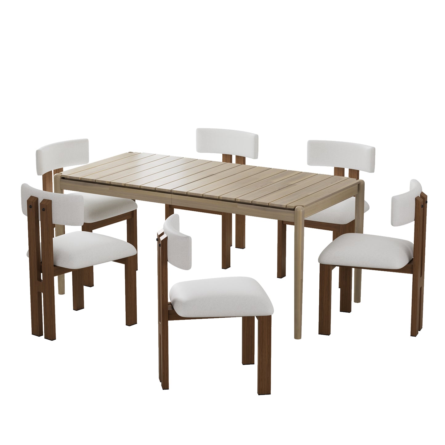 Contemporary 7-Piece Dining Set with Upholstered Armless Chairs and Metal Legs in White and Brown Acacia Wood N768P211168W_6_74321.00LASH