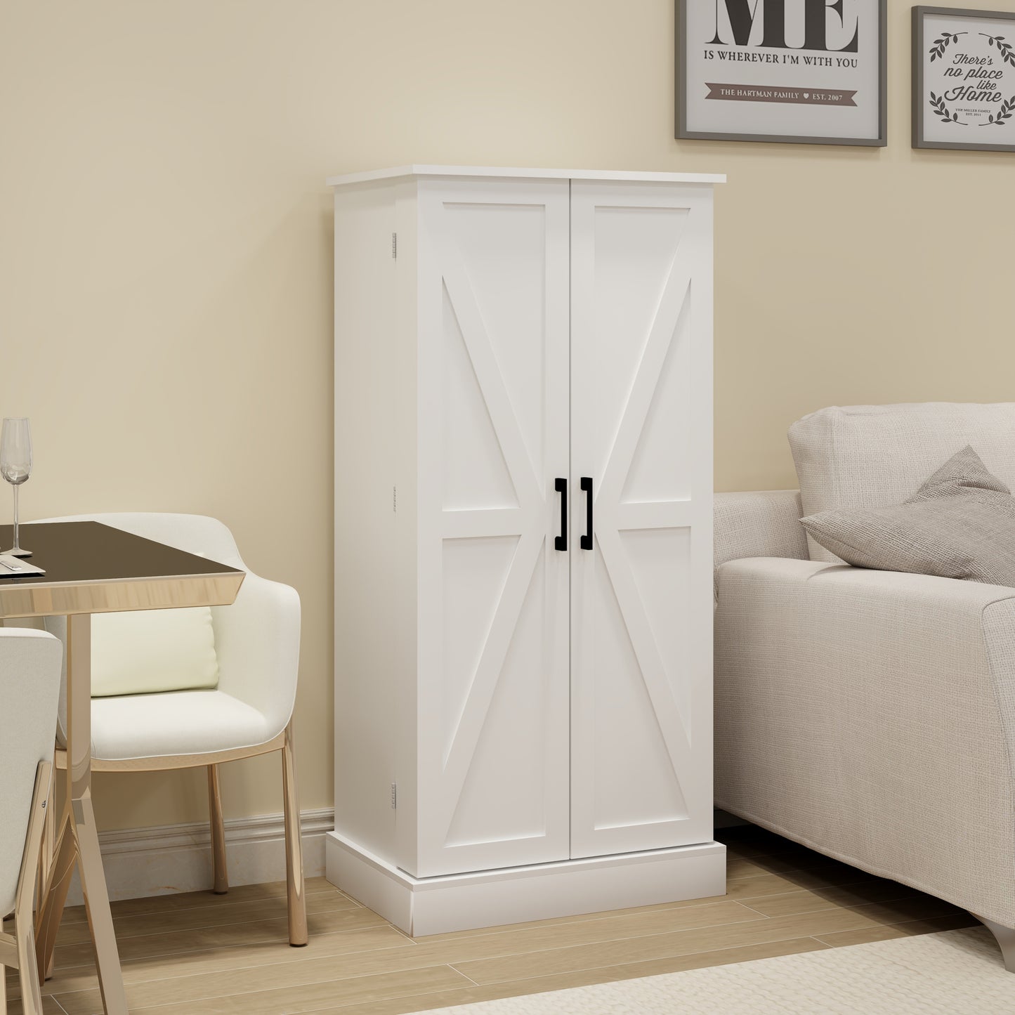 50' LED Kitchen Pantry Cabinet,Freestanding Buffet Cupboards Sideboard with 2 Doors with Racks and 2 Adjustable Shelves for Kitchen, Living Room and Dinning Room-White W1120127335