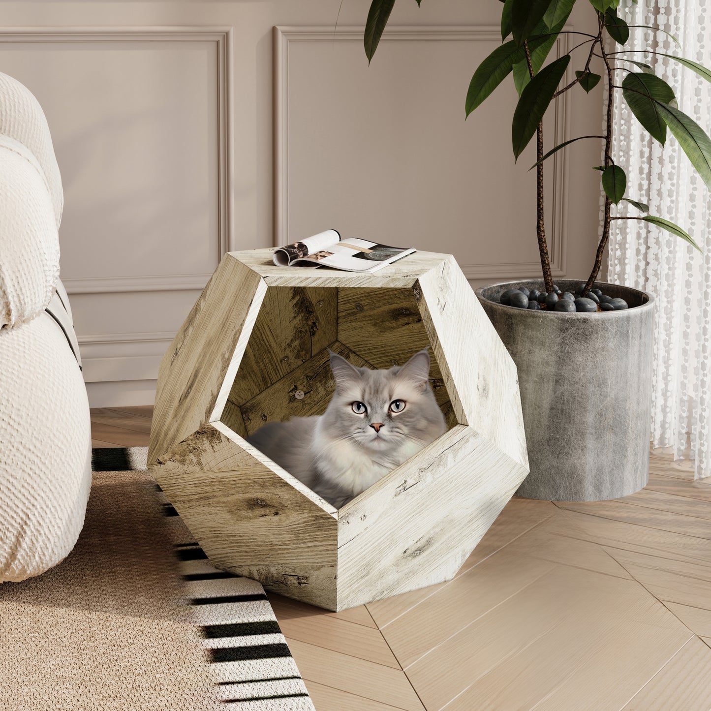 25.98'' Modern Pet Furniture Cat Carrier , Sofa Side Table, Planter MDF Multifunctional Furniture, Colored Flower Oak W757P164915