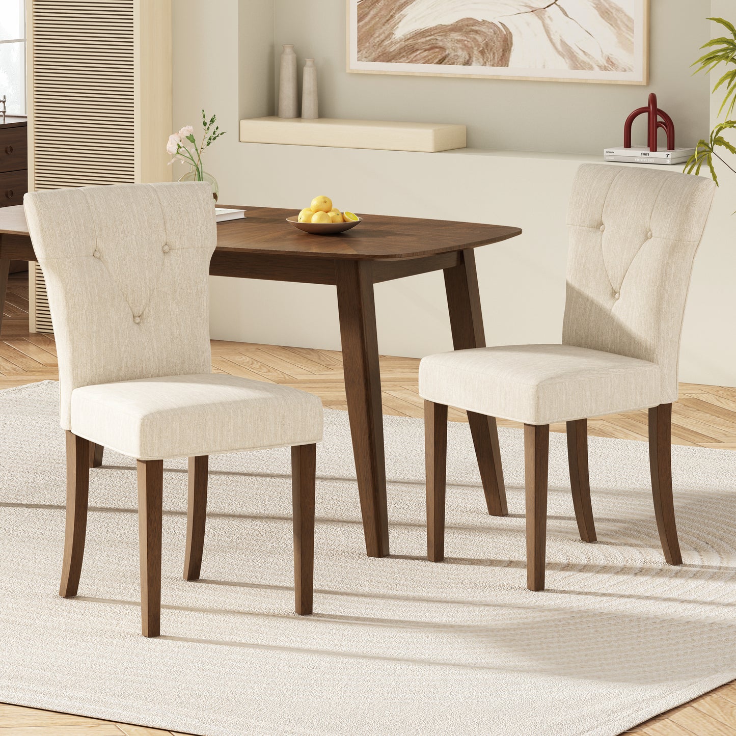 Dining Chairs Set of 2, Upholstered Kitchen & Dining Room Chairs(Cream) N768P176660C