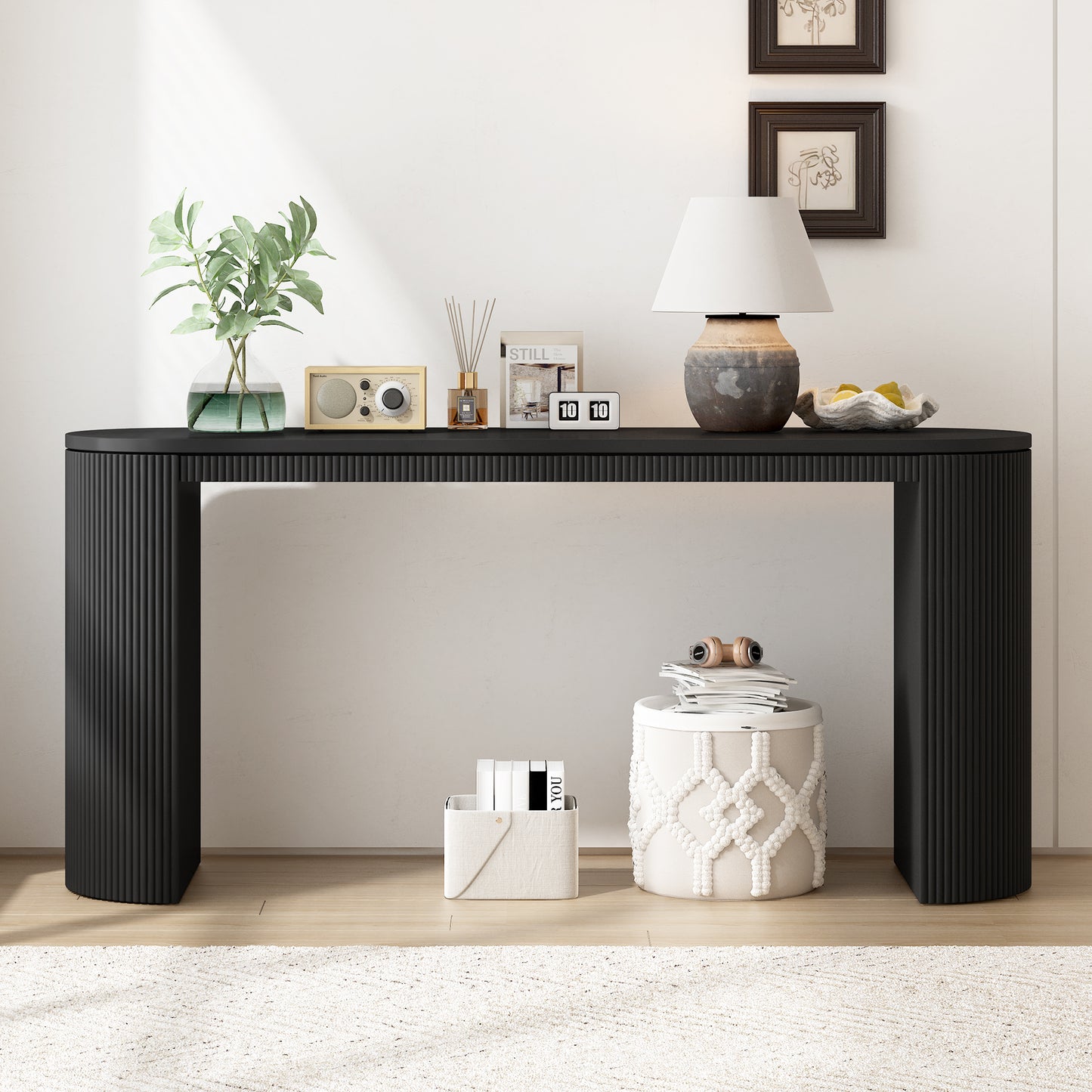 U_STYLE Curved Design Console Table with Unique Vertical Stripe Design ,Suitable for Living Room,Study and Entrance N711P205935B