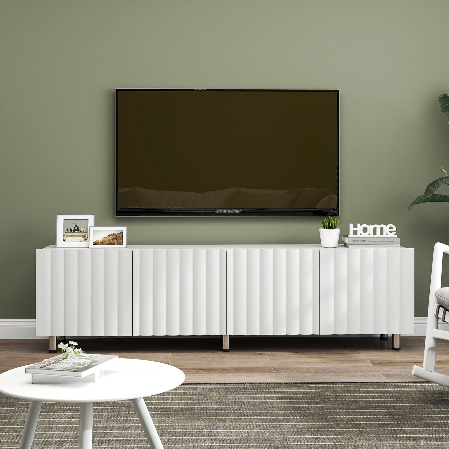 TV Stand for 65+ Inch TV, Modern TV Stand for Living Room, Entertainment Center with Storage & 2 Drawers, TV Media Console Cabinet for Bedroom, White W331S00184
