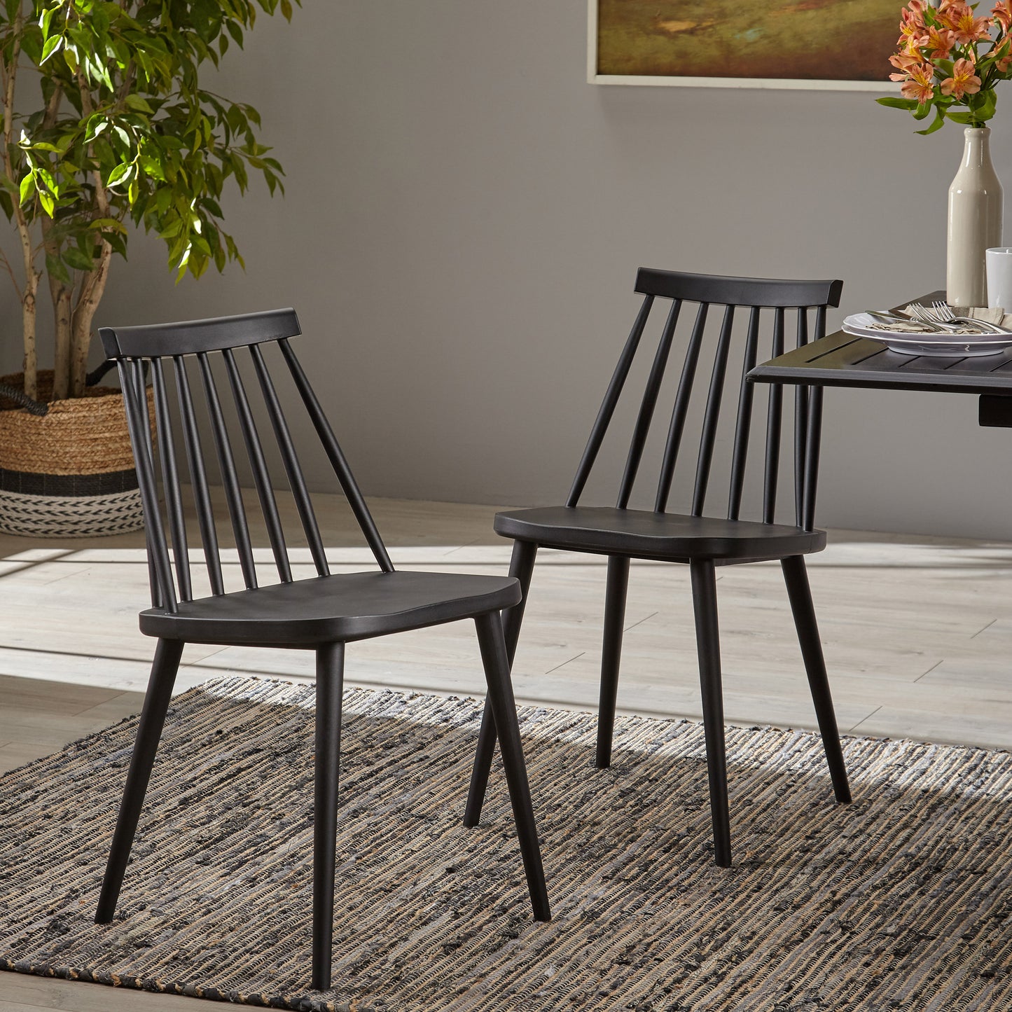 Farmhouse Spindle Back Dining Chairs, Set of 2, Black 64922