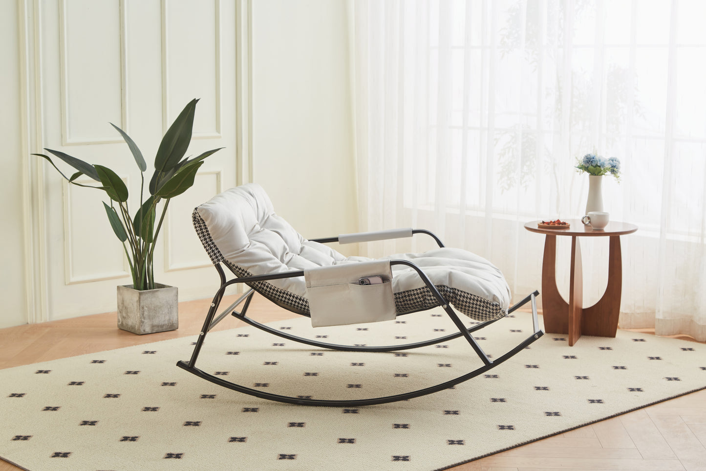 Rocking Chair with Extra-Wide Technical leather Upholstered Gliding Chair Boucle Reclining Chair, Modern Accent Chair for Living Room Nursery Bedroom -white W2516P282504