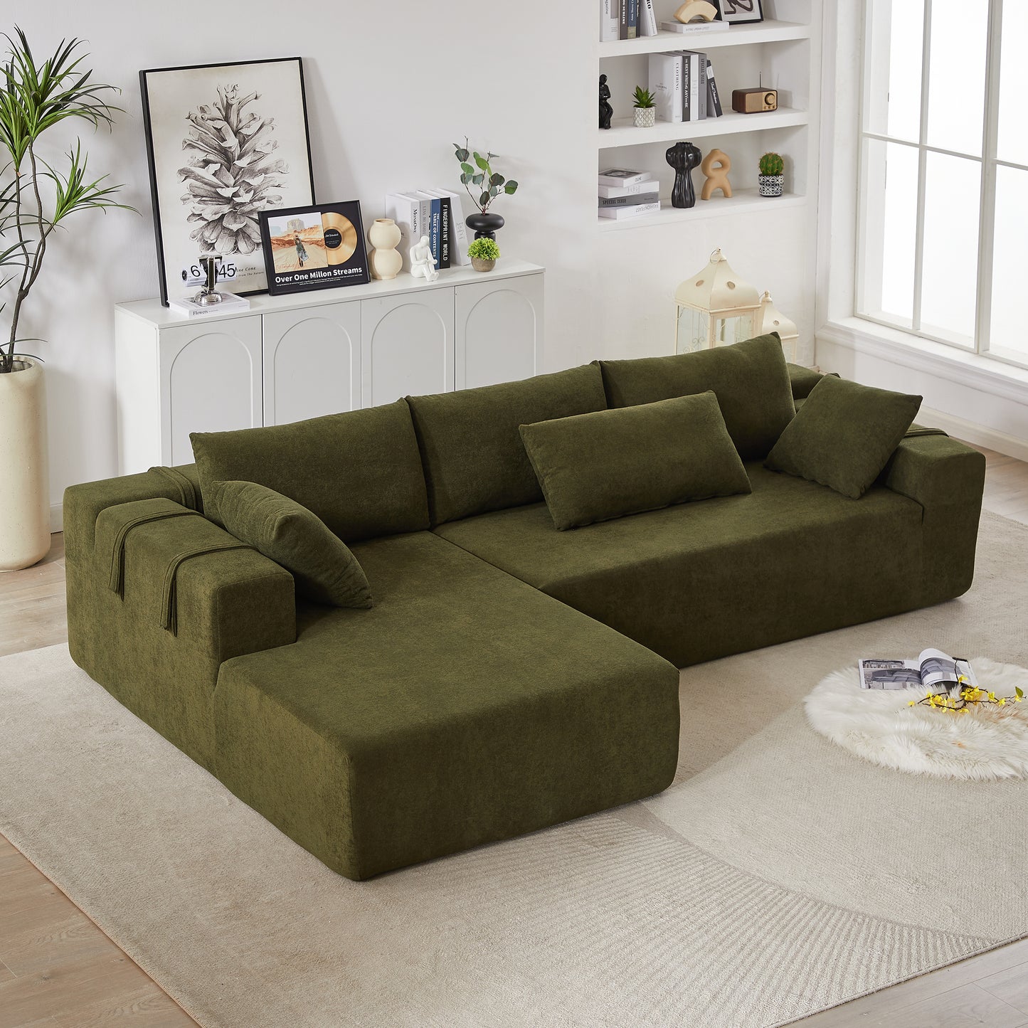 Modern Chenille Upholstered Sectional Sofa Couch Set,Modular 108' L Shaped Sectional Living Room Sofa Set With 6 Pillows,Free Combination Sofa Couch for Living Room,Bedroom(Left Chaise)W834S00396