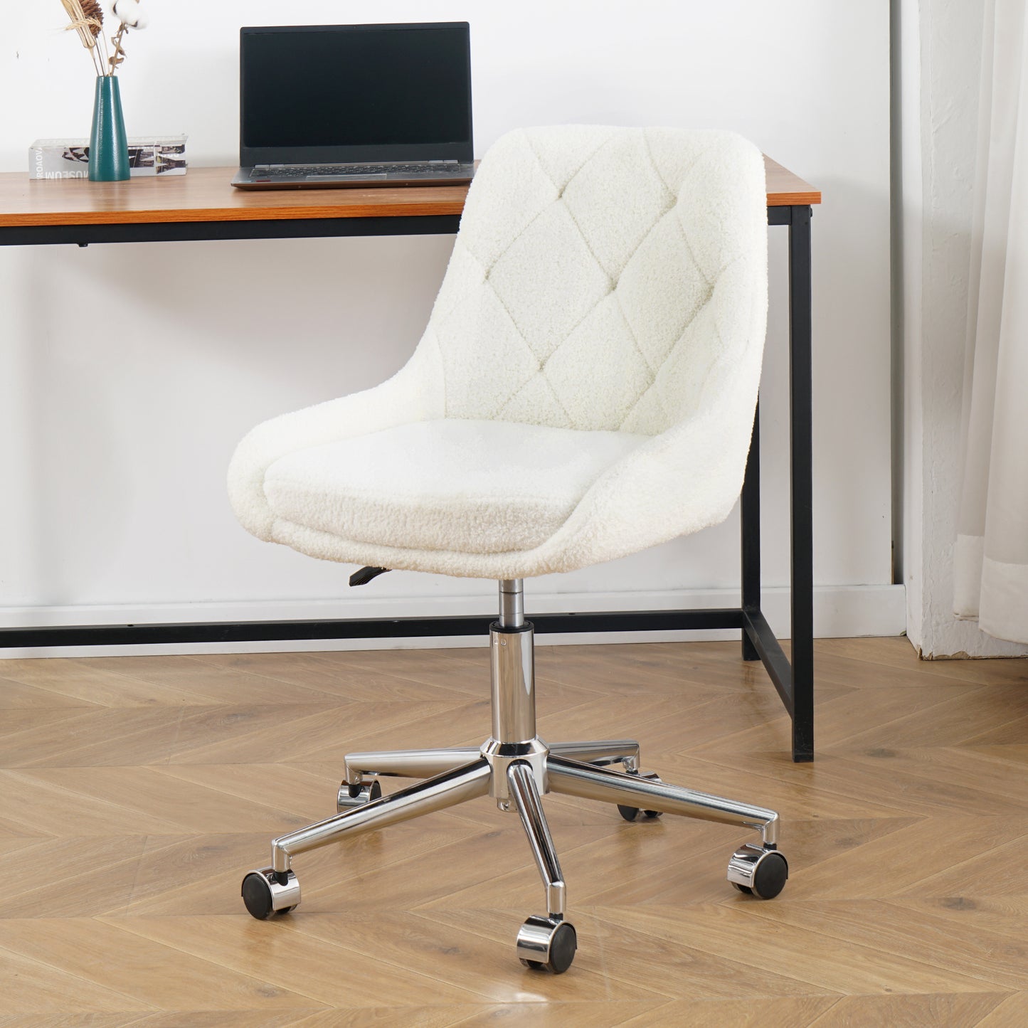 Modern teddy fleece fabric with chrome legs living room furniture dining chair, soft and comfortable, lift adjustment, free movement convenient, space saving. (set of 1) W210127509