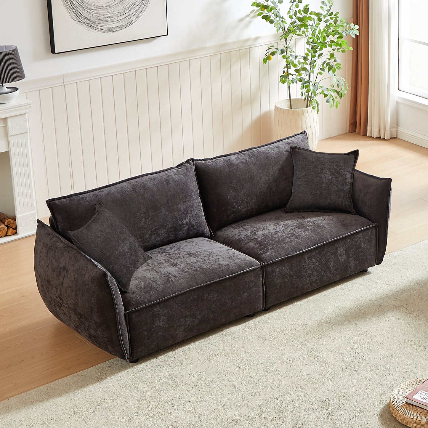 MH88' Modern Living Room Sectional, Wide Living Room Sectional, Stylish Chenille Triple Sectional with Extra 2 Pillows, Thickly Padded Seat and Back and Armrests for Apartment, Living Room W1193S00106