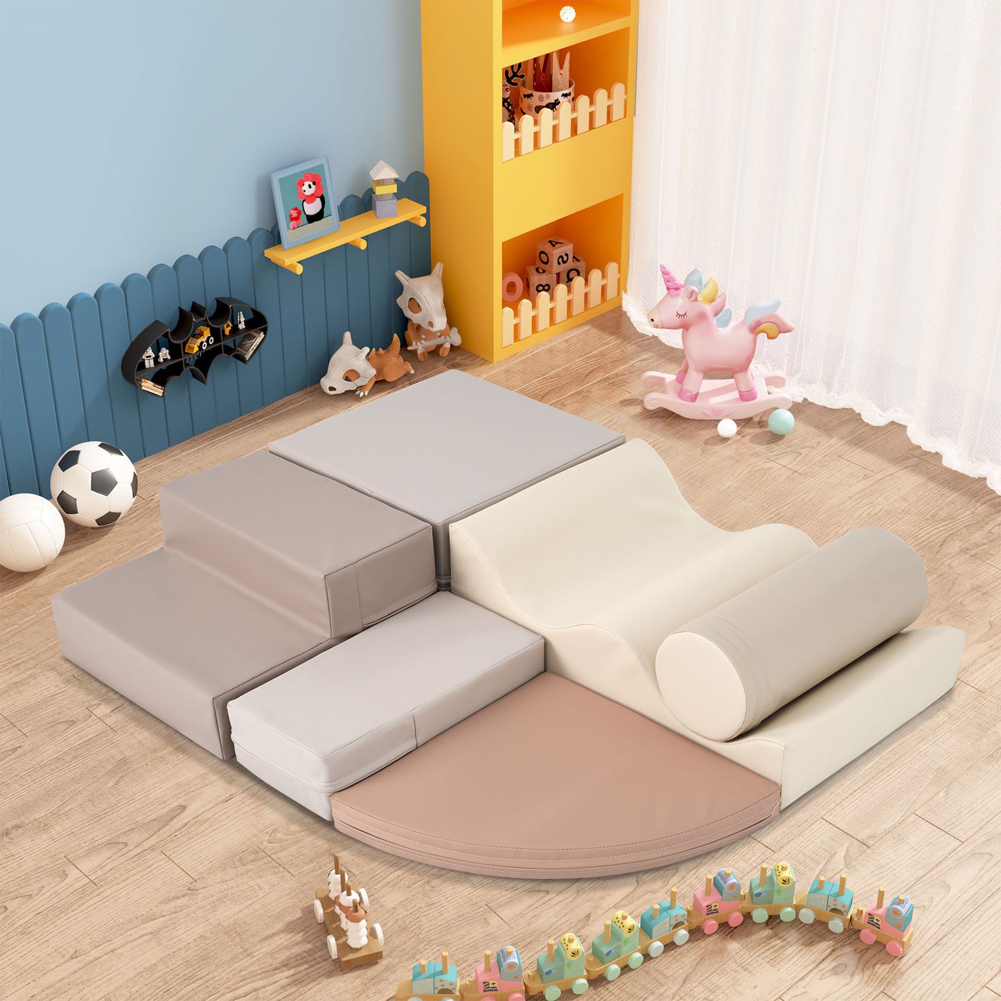 Soft Climb and Crawl Foam Playset 6 in 1, Soft Play Equipment Climb and Crawl Playground for Kids,Kids Crawling and Climbing Indoor Active Play Structure TX307728AAE