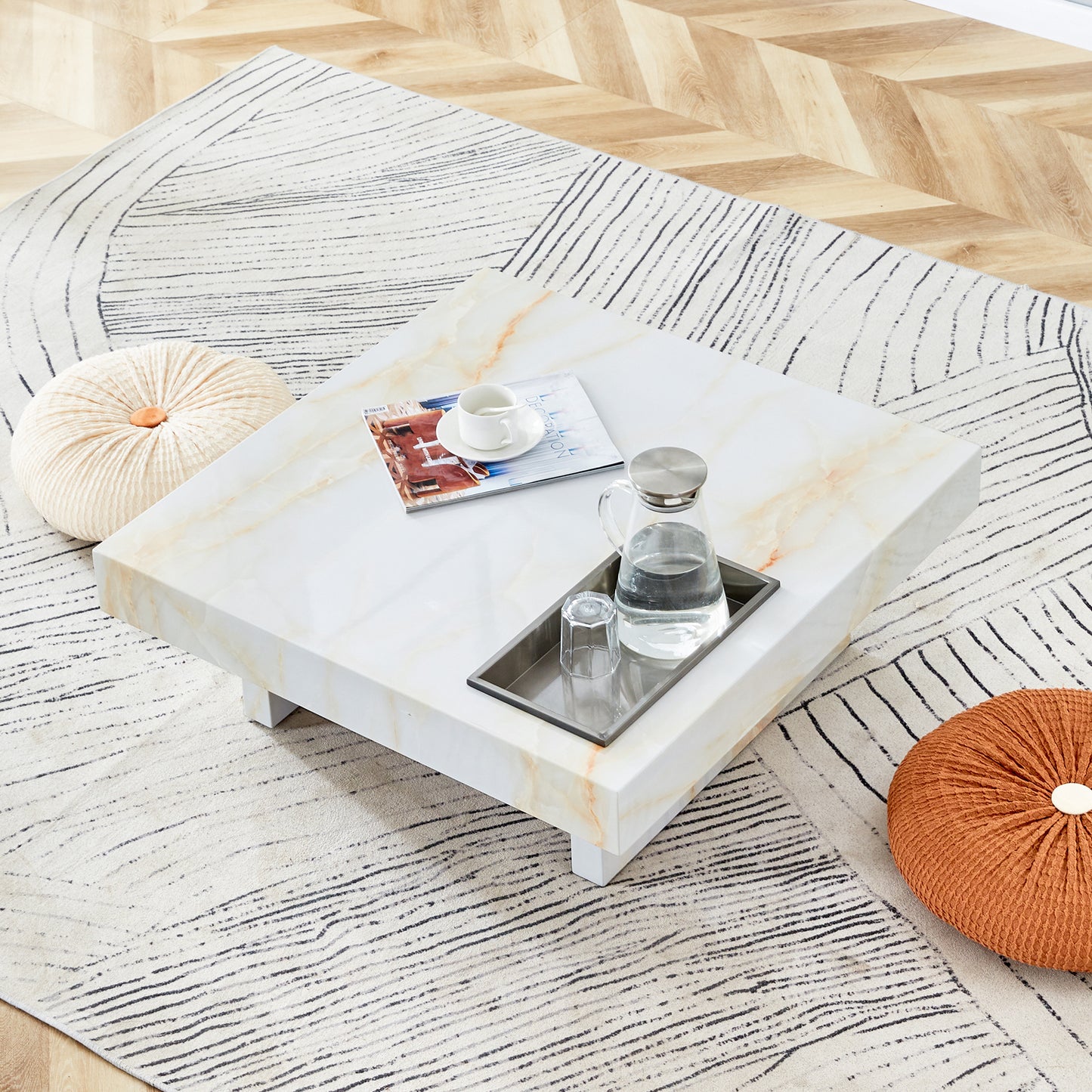 A modern and practical coffee table with imitation marble patterns, made of MDF material. The fusion of elegance and natural fashion 31.4'* 31.4'* 12 ' W1151119881