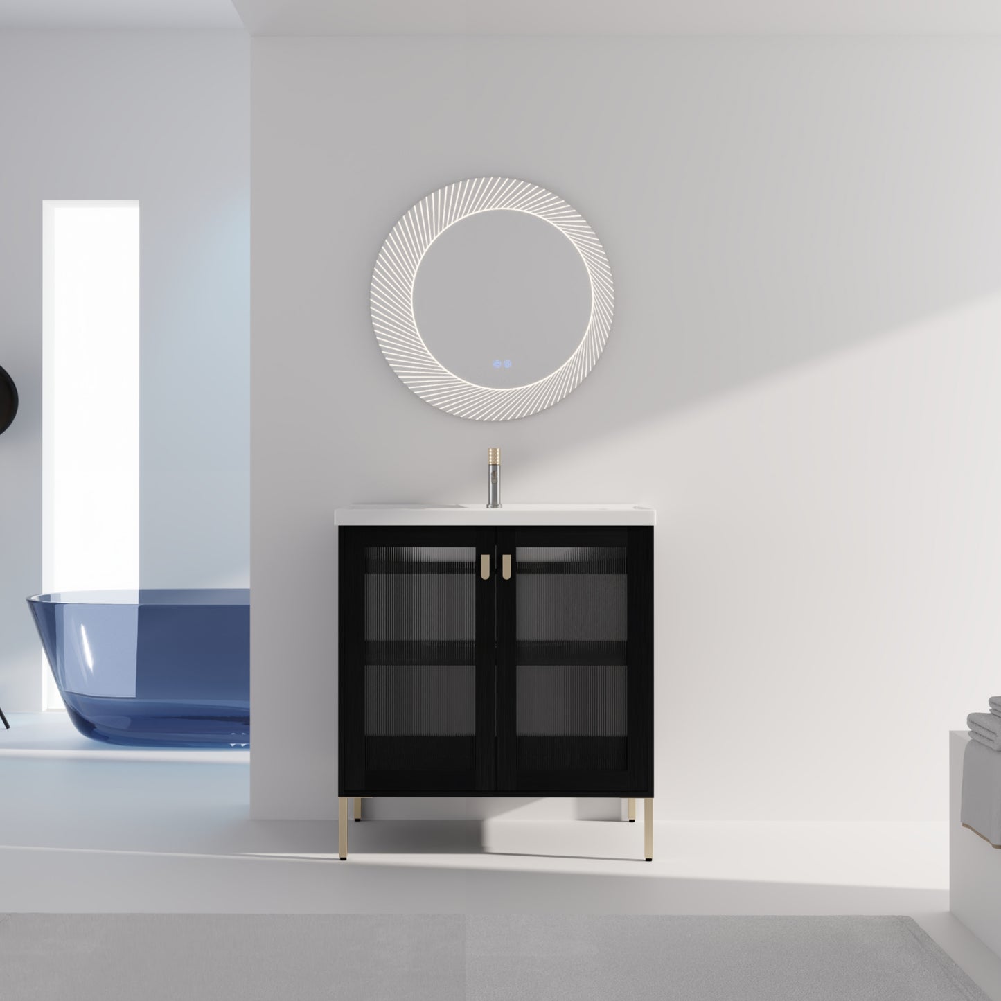 32Inch Freestanding Bathroom Vanity Plywood With Ceramic Sink, Soft Closing Door (KD-Package) W999139424