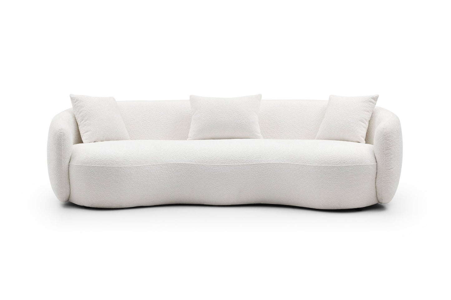 Mid Century Modern Curved Living Room Sofa, 4-Seat Boucle Fabric Couch for Bedroom, Office, Apartment, off white(beige and white) W87657698