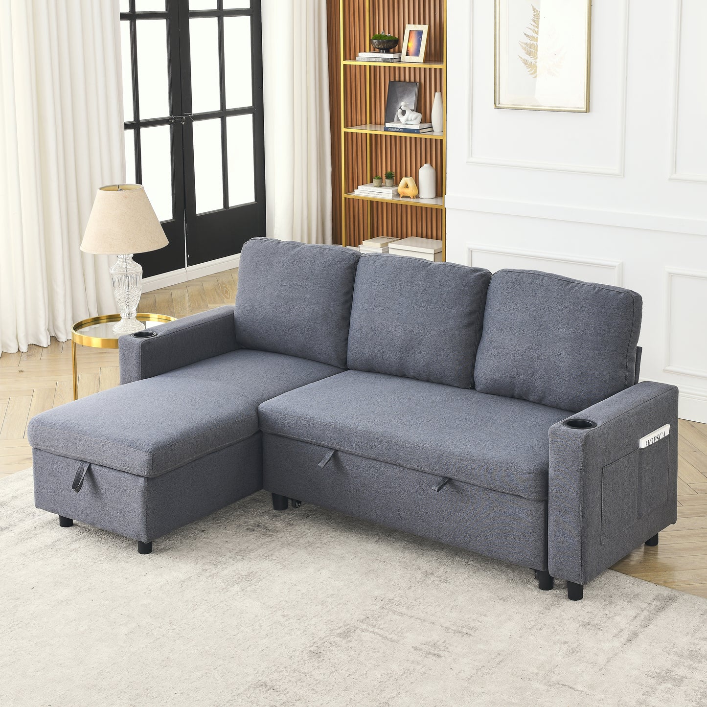 FX78.7'Comfortable Linen L-Shaped Combo Sofa Sofa Bed, Living Room Furniture Sets for Tight Spaces, Reversible Sleeper Combo Sofa with Pullout Bed,Reversible Sofa Bed for Living Room, Office, Apartmen W1926S00051