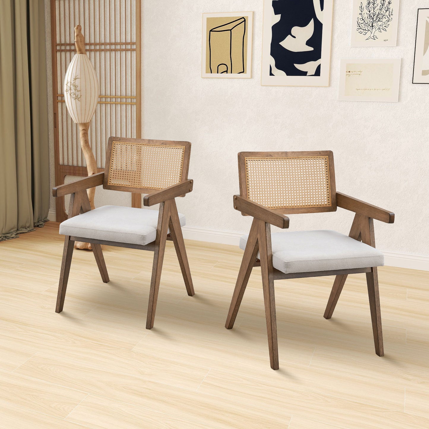 Wooden Frame Upholstered Dining Chairs Set of 2,Mid Century Kitchen Chairs for Living Room,Restaurant,Bohemian Style Chairs for Office,Coffee Shop.OAK W2582P197649