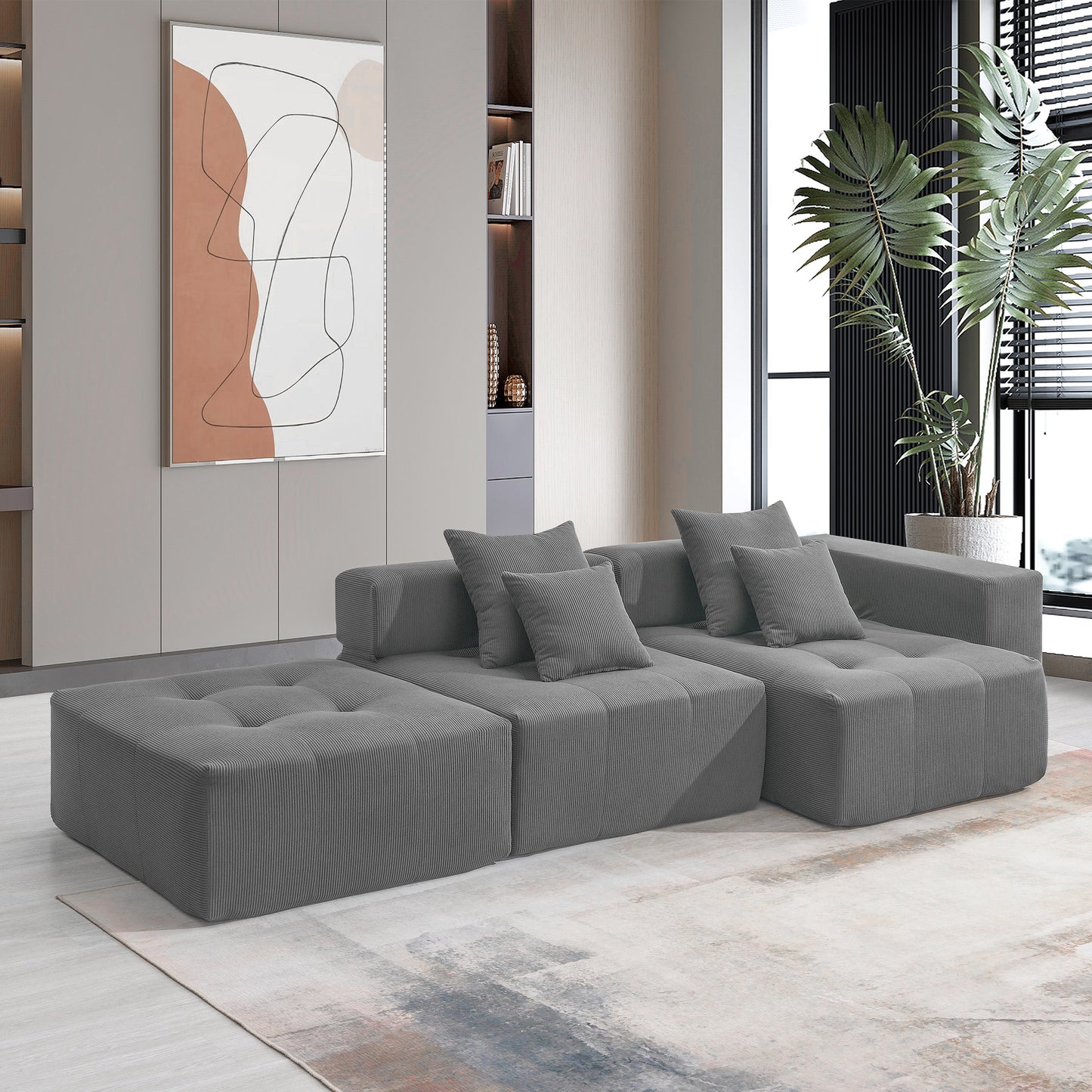 105.5''L Shaped Modular Sectional Sofa,Wide and Deep Seat,Minimalist Wrinkle-resistant Corduroy Couch,Full Compressed Cloud Couch for Living Room,3 PC Free Combination,No Assembly Required,3 Colors N723S1036E