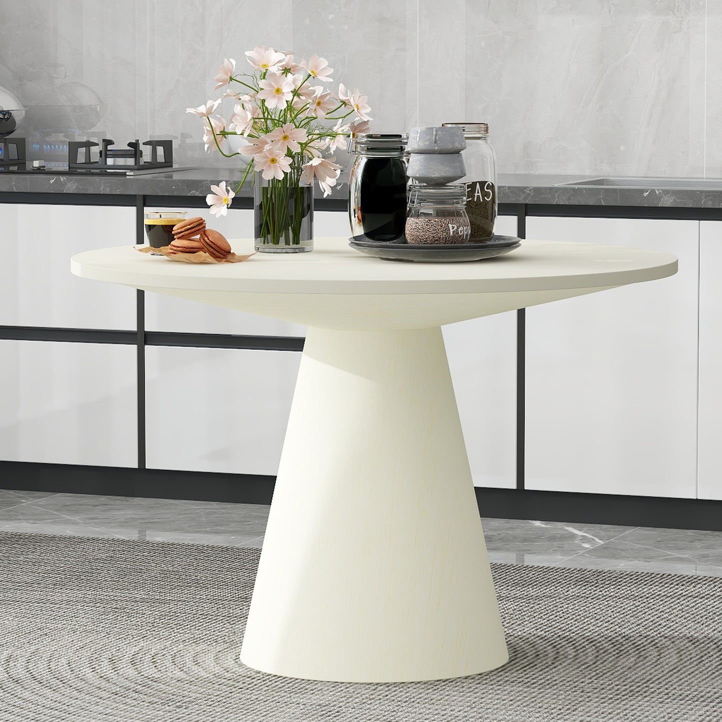 TREXM Retro Round Dining Table Minimalist Elegant Table for Living Room, Dining Room (Creamy White) XW000001AAD