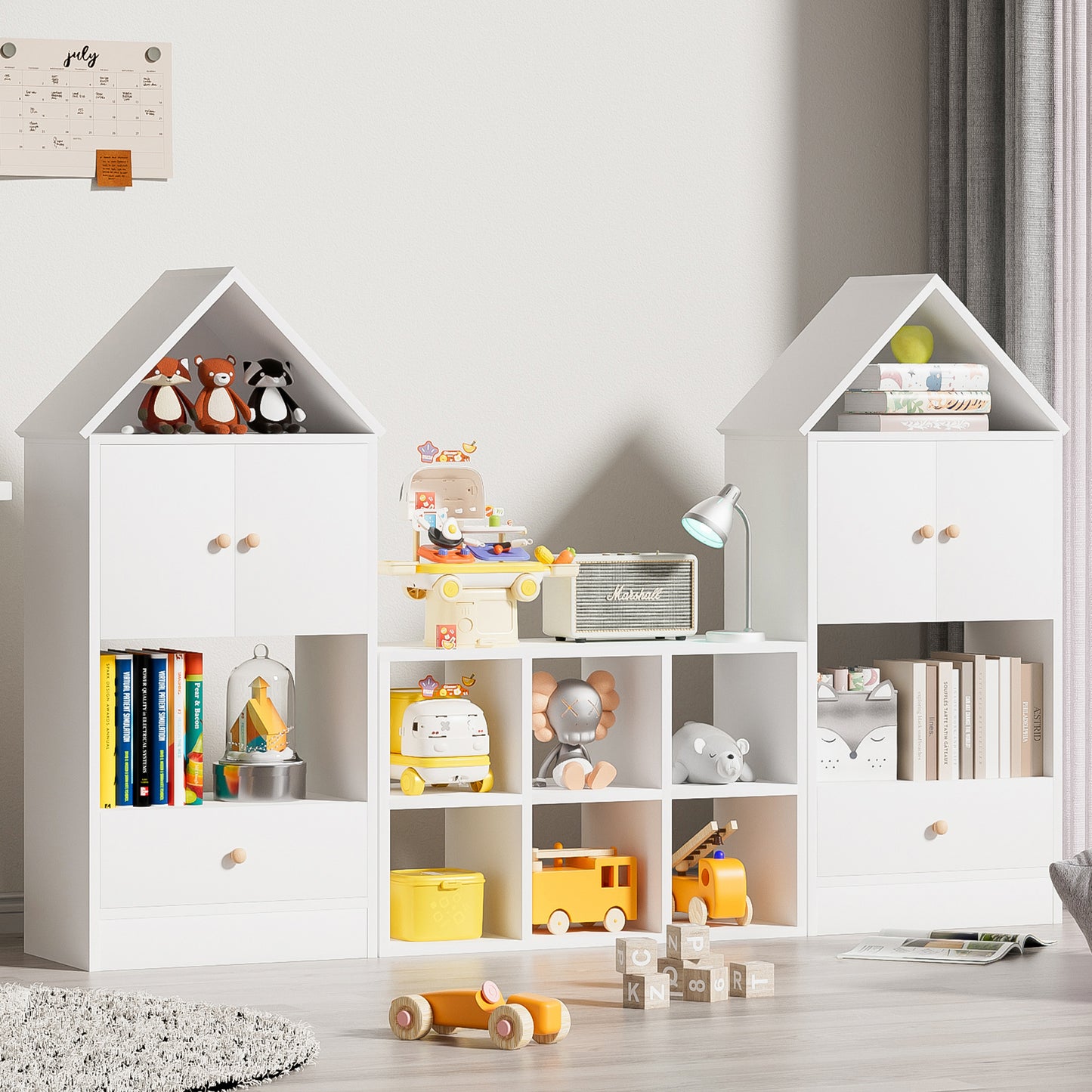 Versatile Children's Bookshelf with House-Shaped Design, Multi-Functional Storage for Books and Toys, Adjustable Placement, Durable Kids Organizer for Playroom or Bedroom Easy Assembly & Safe for Kid W2699P197526