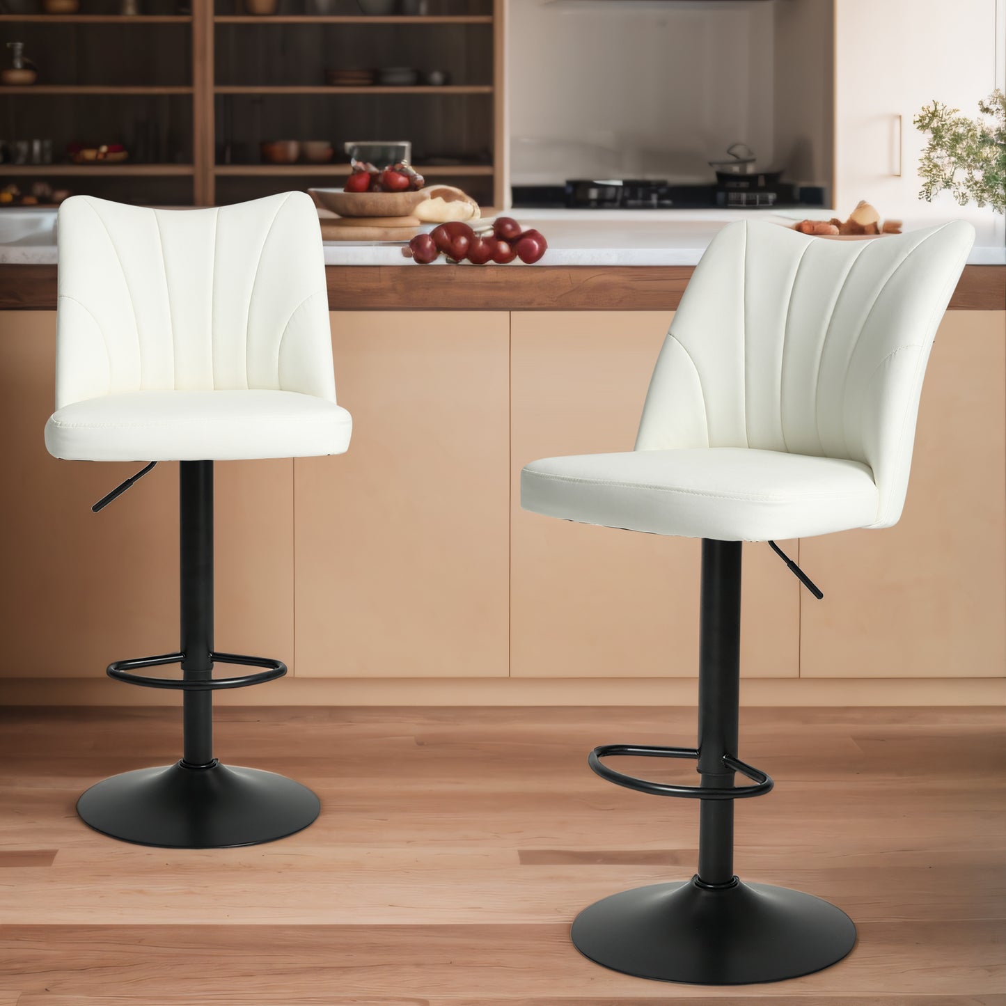 Swivel Bar Stools Set of 2,Height Adjustable Counter Stool,Modern Armless Faux Leather Barstool Chairs with Backs for Kitchen Island W561P175967