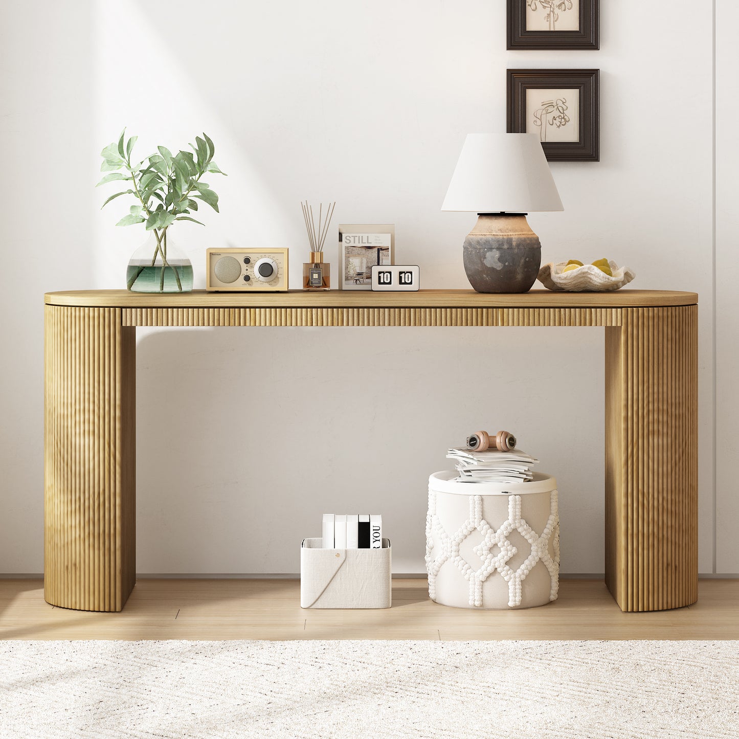 U_STYLE Curved Design Console Table with Unique Vertical Stripe Design ,Suitable for Living Room,Study and Entrance N711P205935N