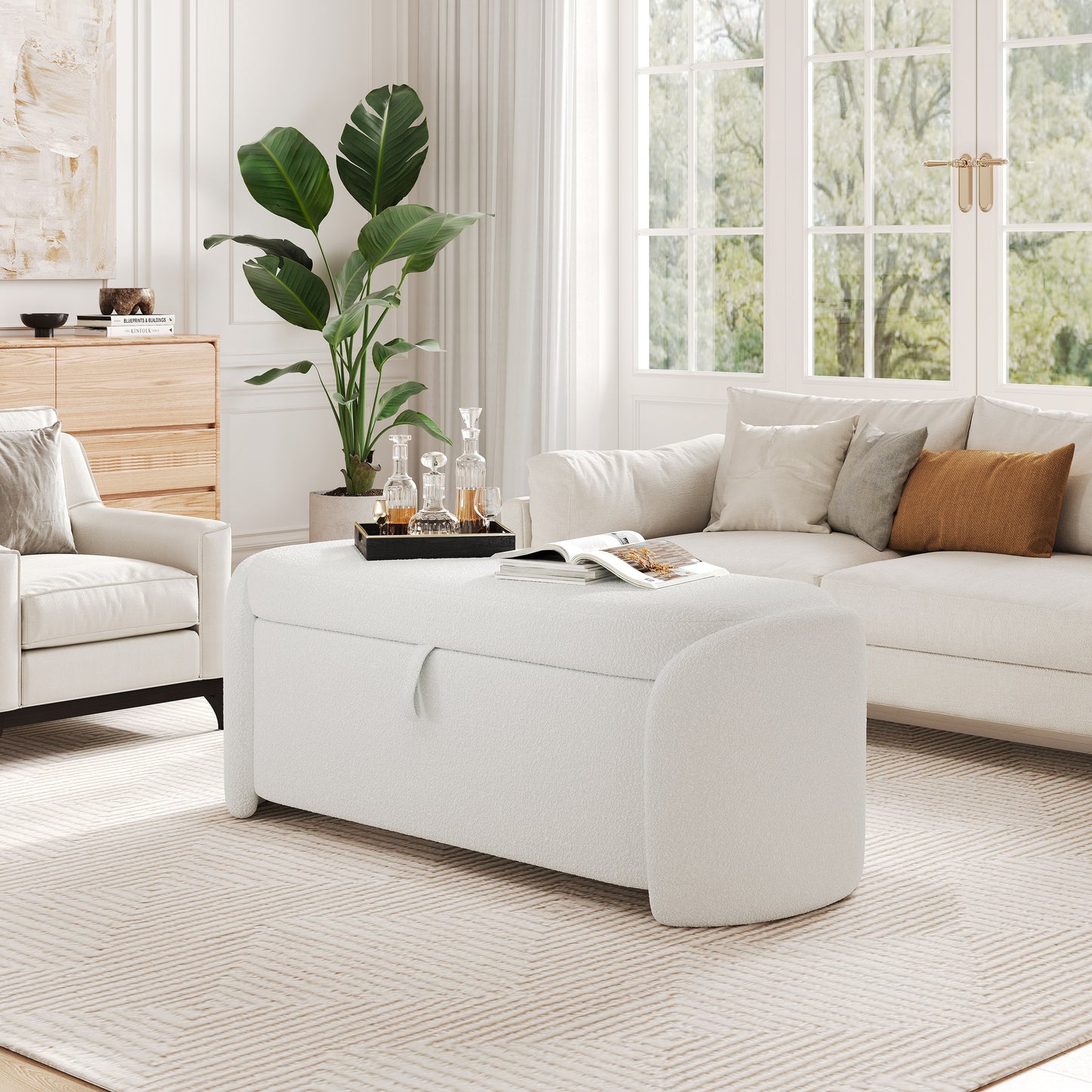 STORAGE OTTOMAN, Beige, Boucle N757P233922B